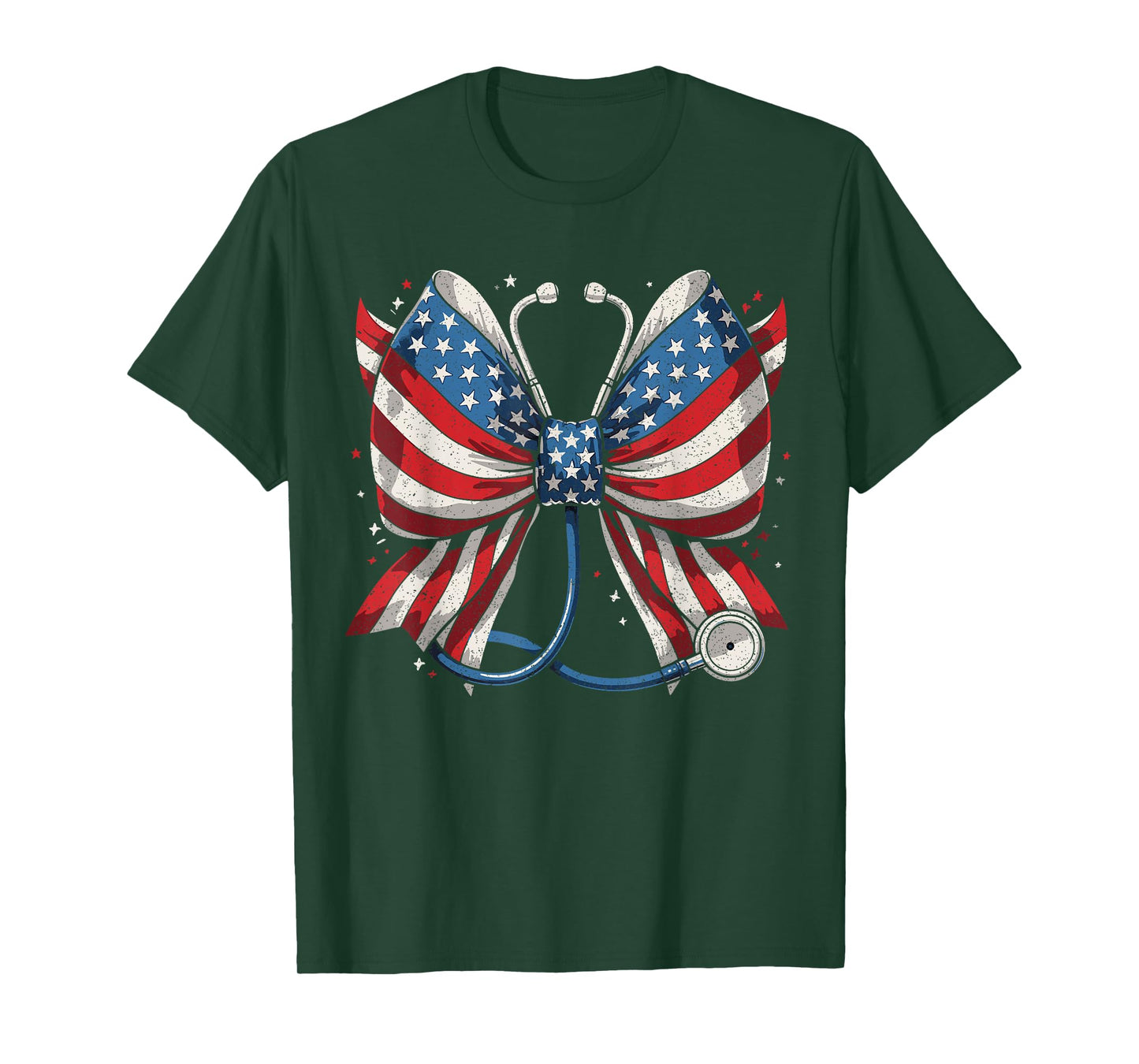 USA Flag Stethoscope Coquette Bow RN Nurse 4th of July T-Shirt