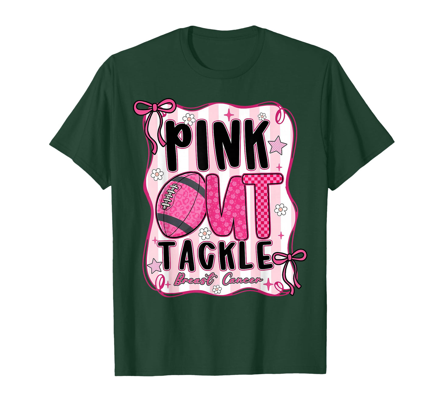 Coquette Bow Pink Out Tackle American Football Breast Cancer T-Shirt