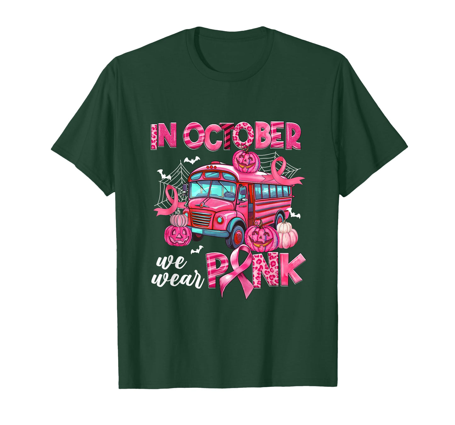 In October We Wear Pink Bus Driver Pumpkin Breast Cancer T-Shirt