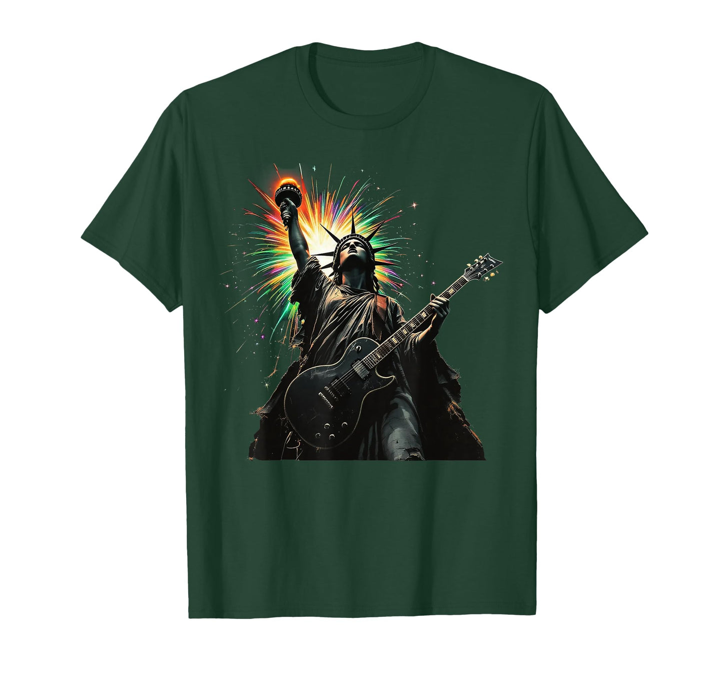 Cool Patriotic 4th of July Statue of Liberty Playing Guitar T-Shirt