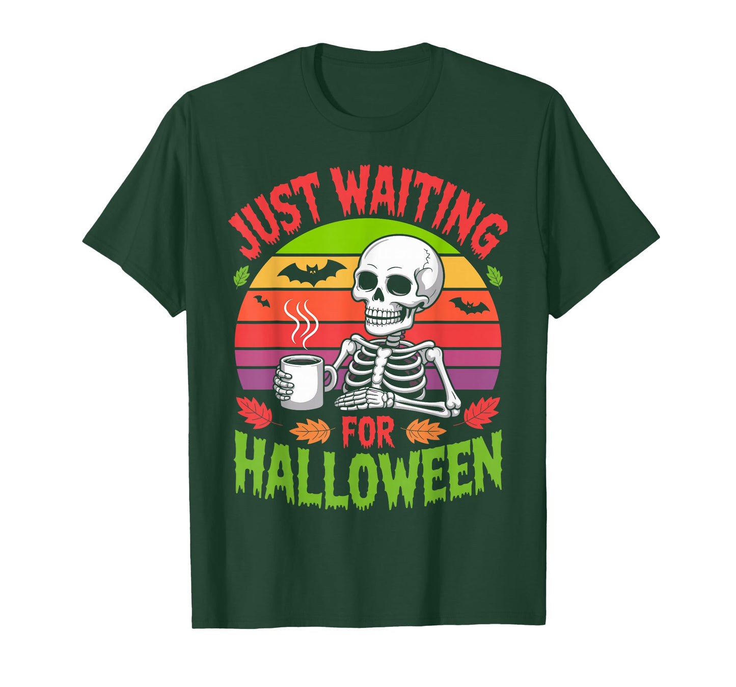 Just Waiting for Halloween Costume Summerween Skeleton Funny T-Shirt