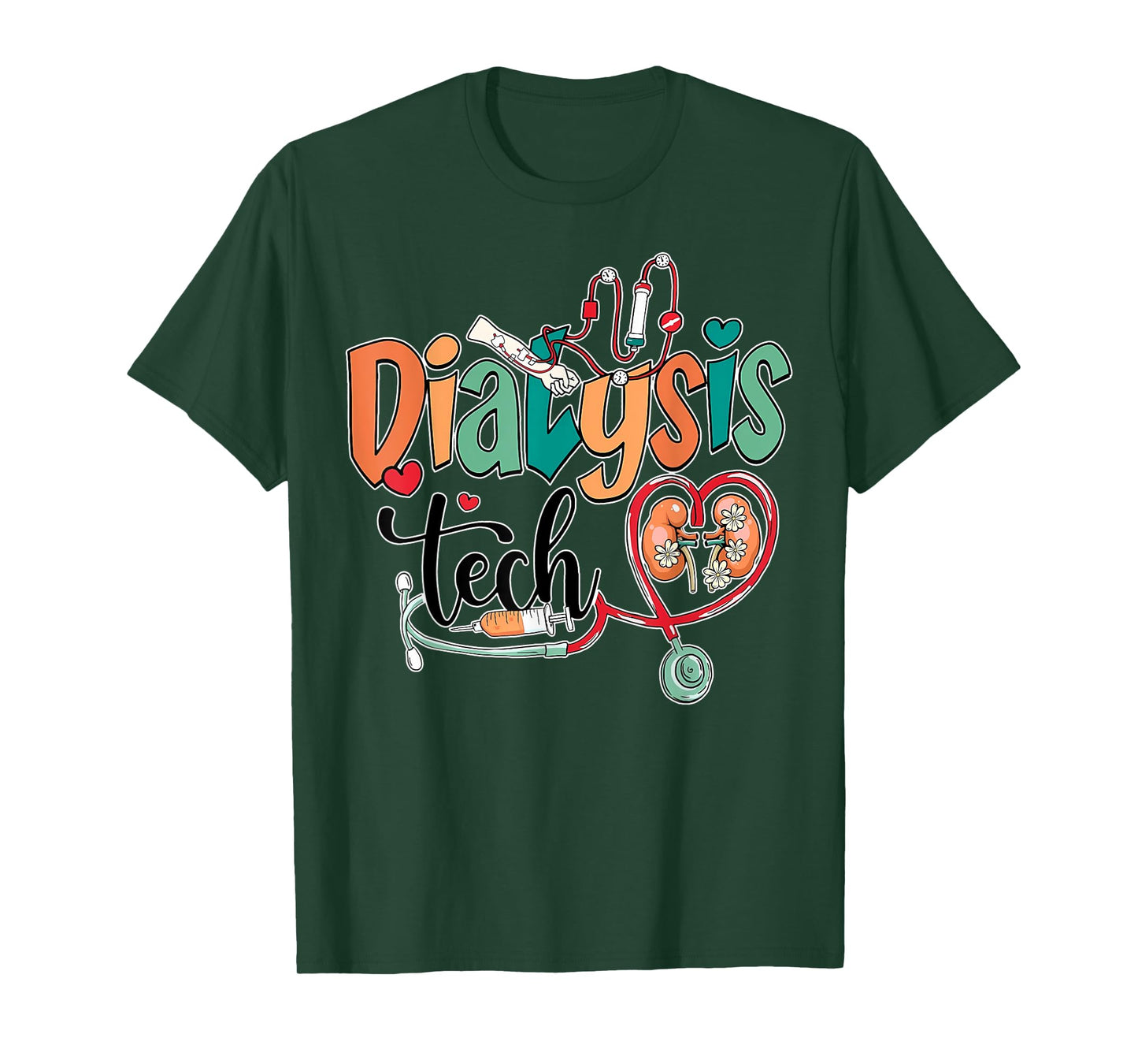 Dialysis Tech Kidney Team Tech Nurse Stethoscope RN Flower T-Shirt