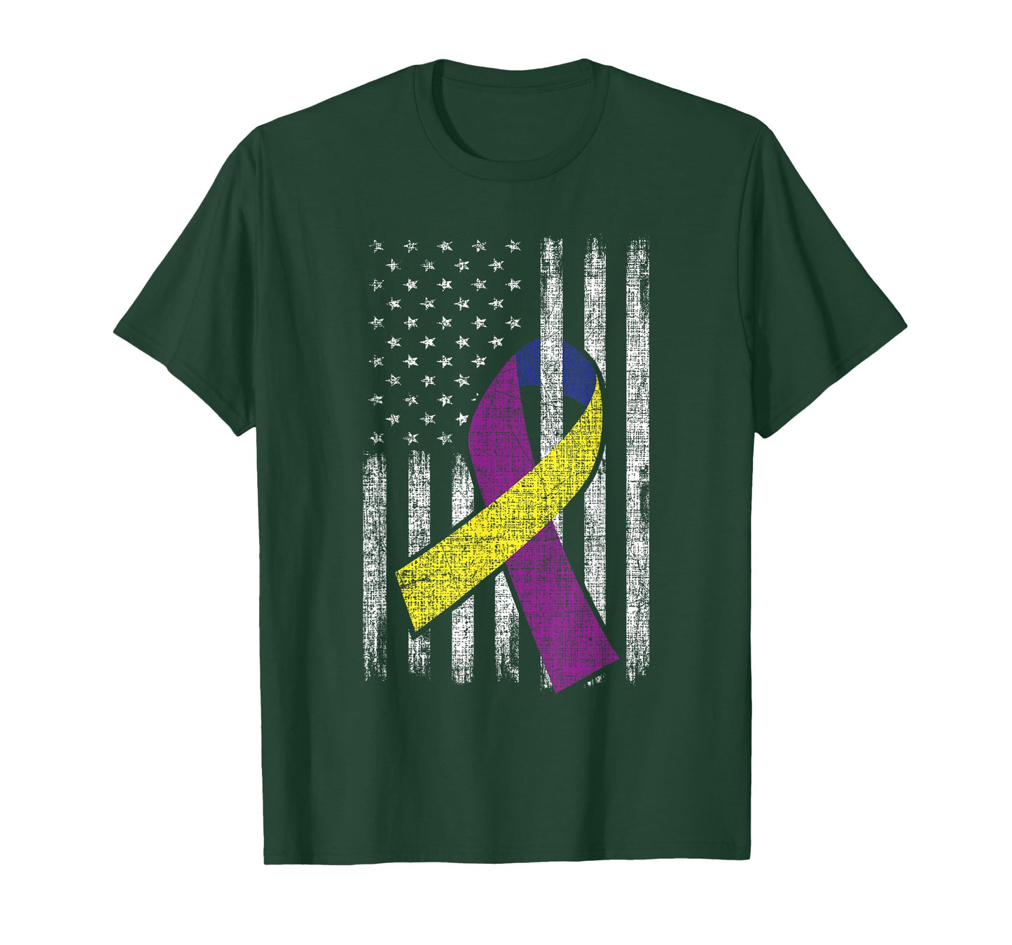 Bladder Cancer Awareness Purple Gold Ribbon American Flag Women Men T-Shirt