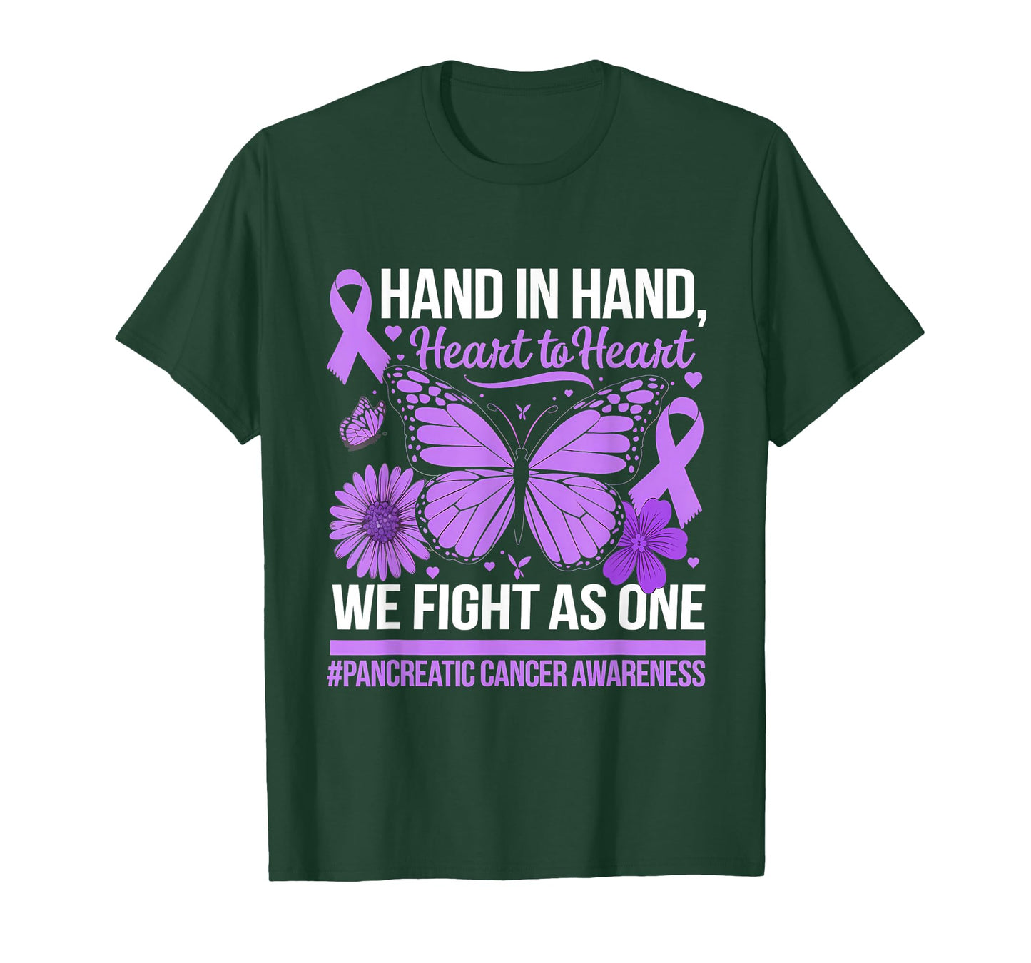 Pancreatic Cancer Awareness Hand In Hand Purple Ribbon T-Shirt