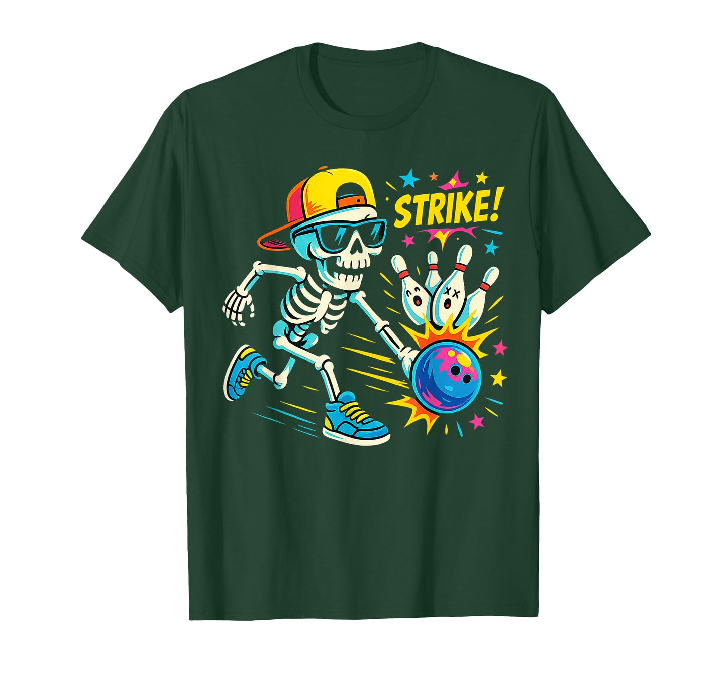 Spooky Skeleton Bowling Strike for Halloween Fun Boys Kids T-Shirt