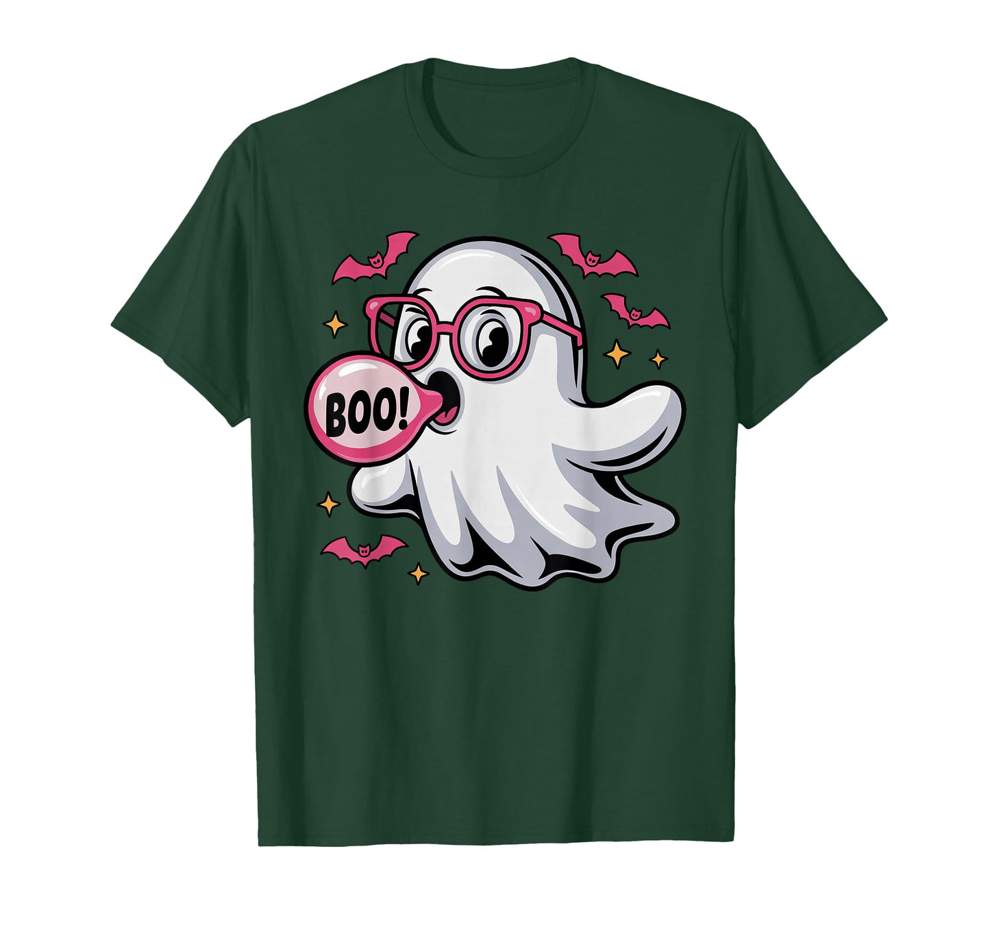 Halloween Cute Boo Ghost Pink Sunglasses Blowing Bubblegum T-Shirt