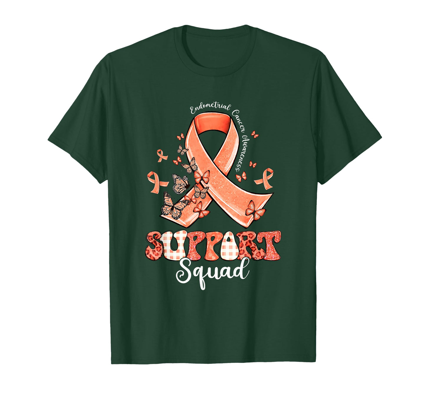 Support Squad Peach Ribbon Butterfly Endometrial Cancer T-Shirt