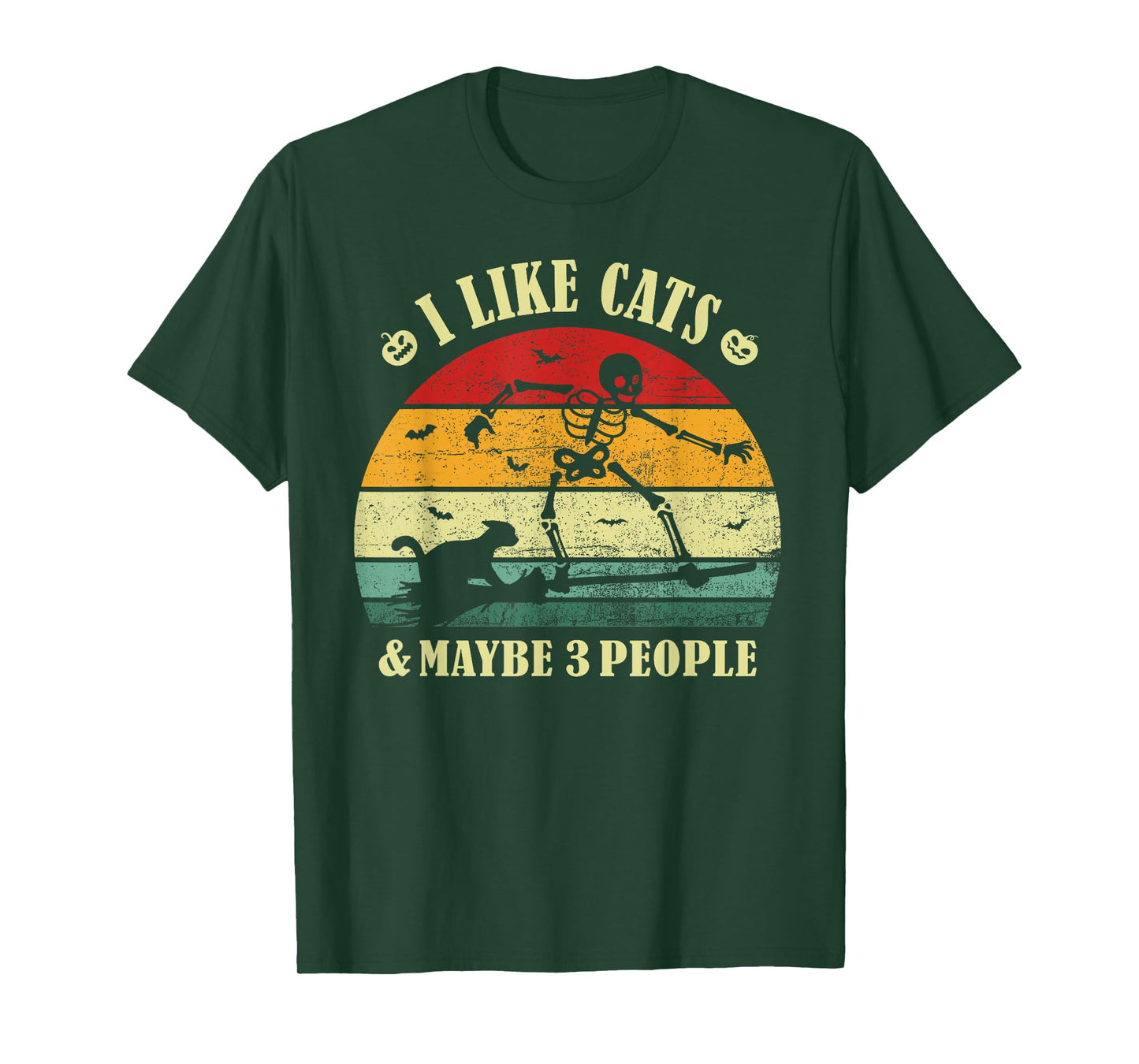 I Like Cats & Maybe 3 People, Vintage Skeleton Cat Halloween T-Shirt