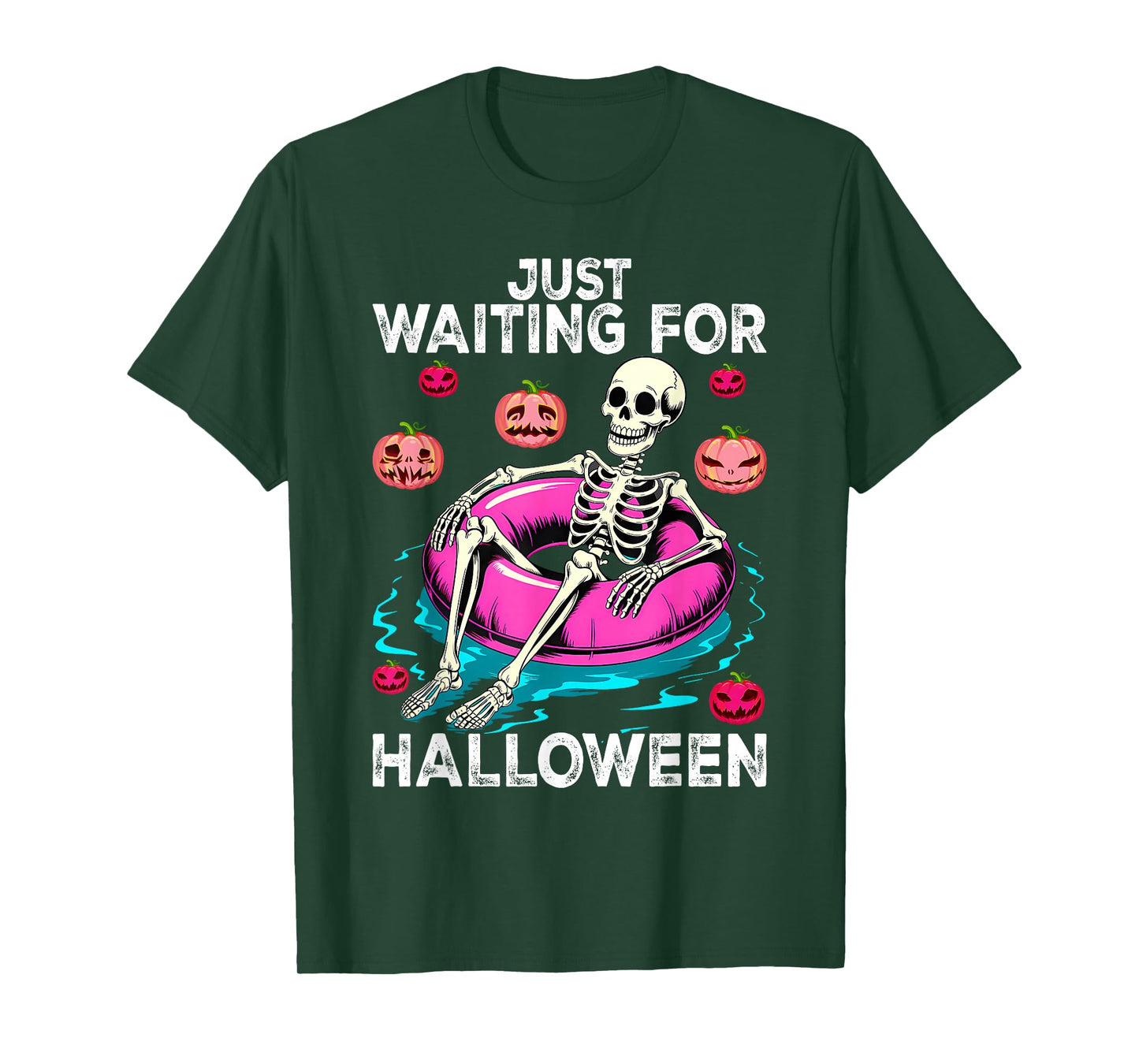Funny Summer Skeleton Just Waiting for Halloween Summerween T-Shirt