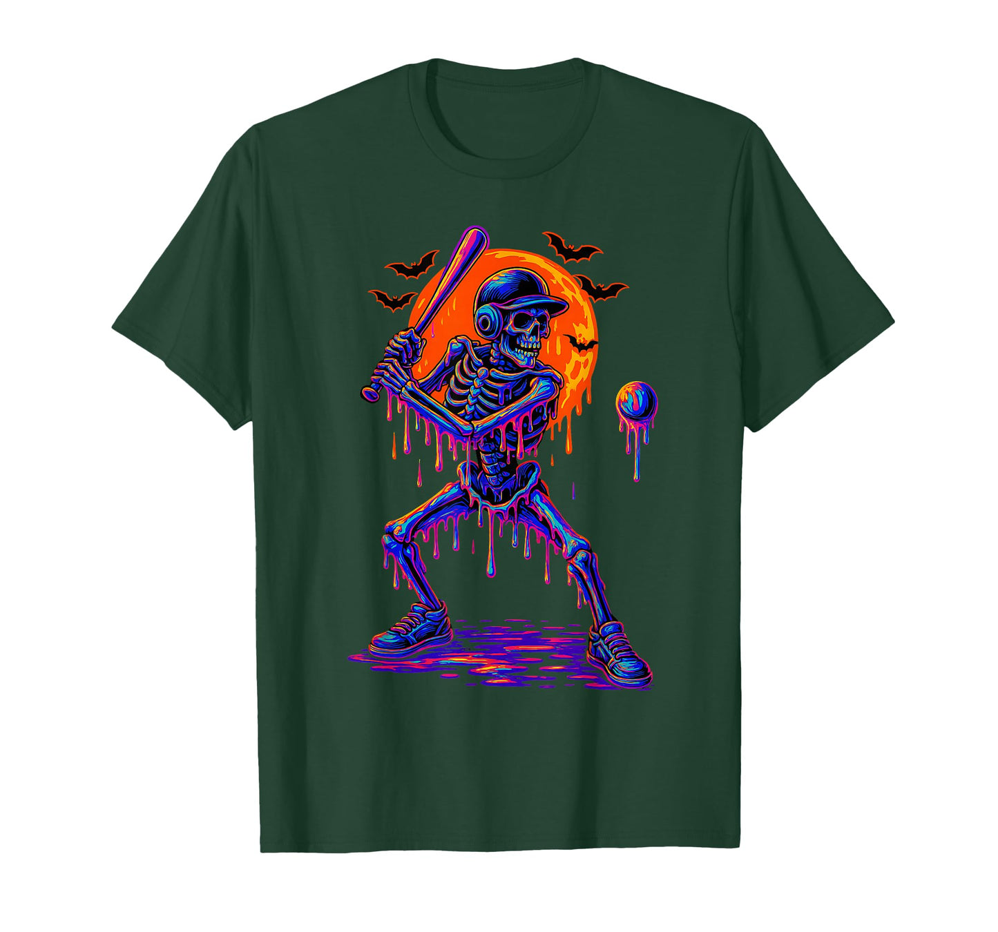 Funny Baseball Skeleton Halloween Drip Baseball Boys Youth T-Shirt