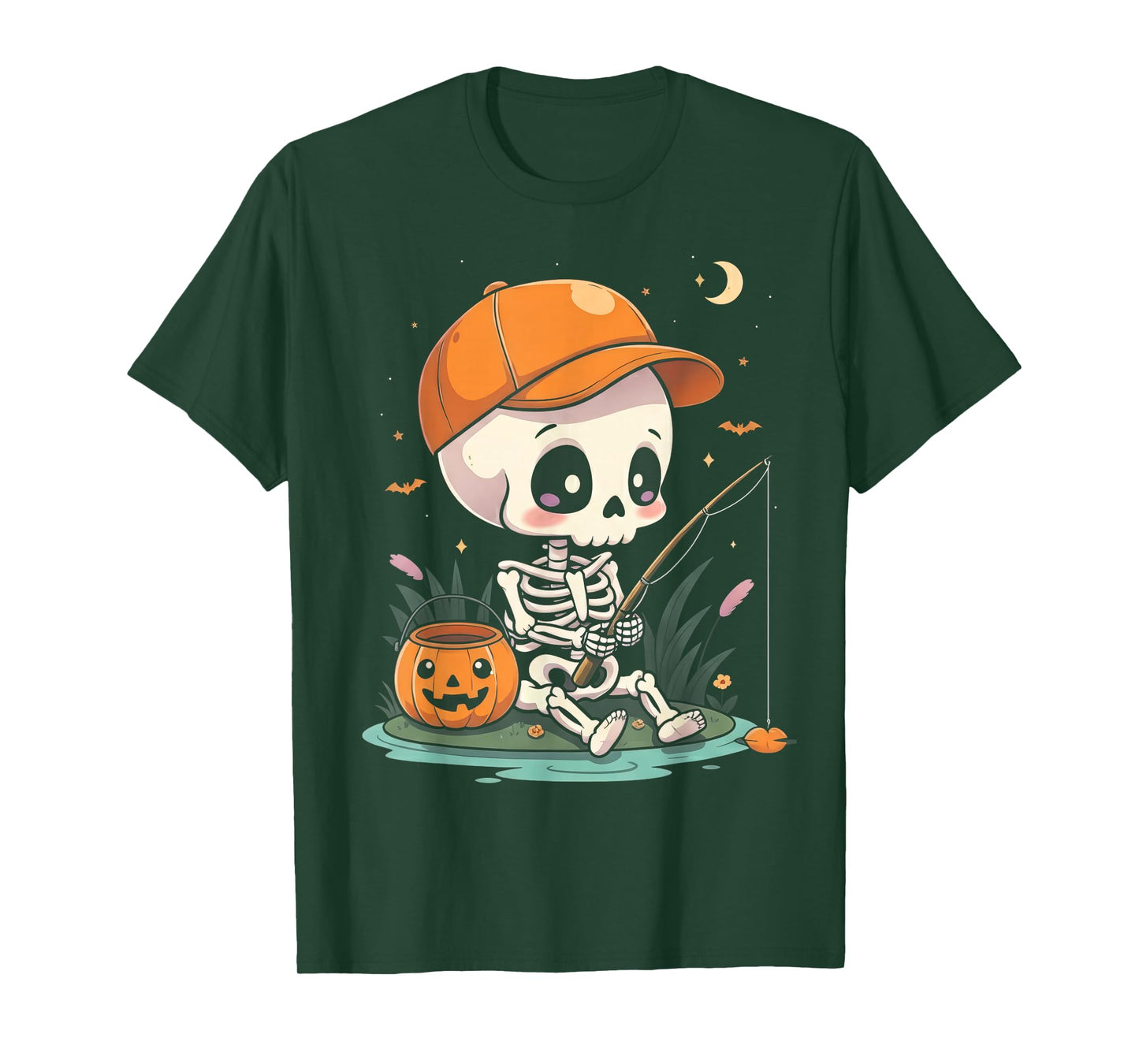 Skeleton Fishing Halloween Costume Funny Fishing Boys Kids T-Shirt