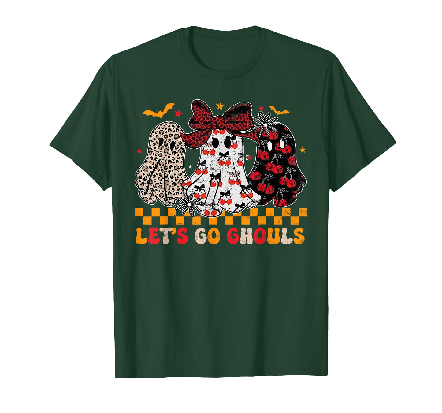 Halloween Lets Go Ghouls Ghost Retro Costume Women Girl T-Shirt