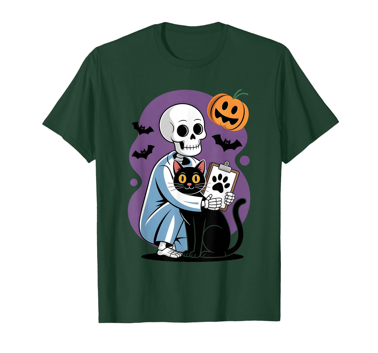 Skeleton Hugging Cat Funny Vet Cat Lover Halloween Men Women T-Shirt