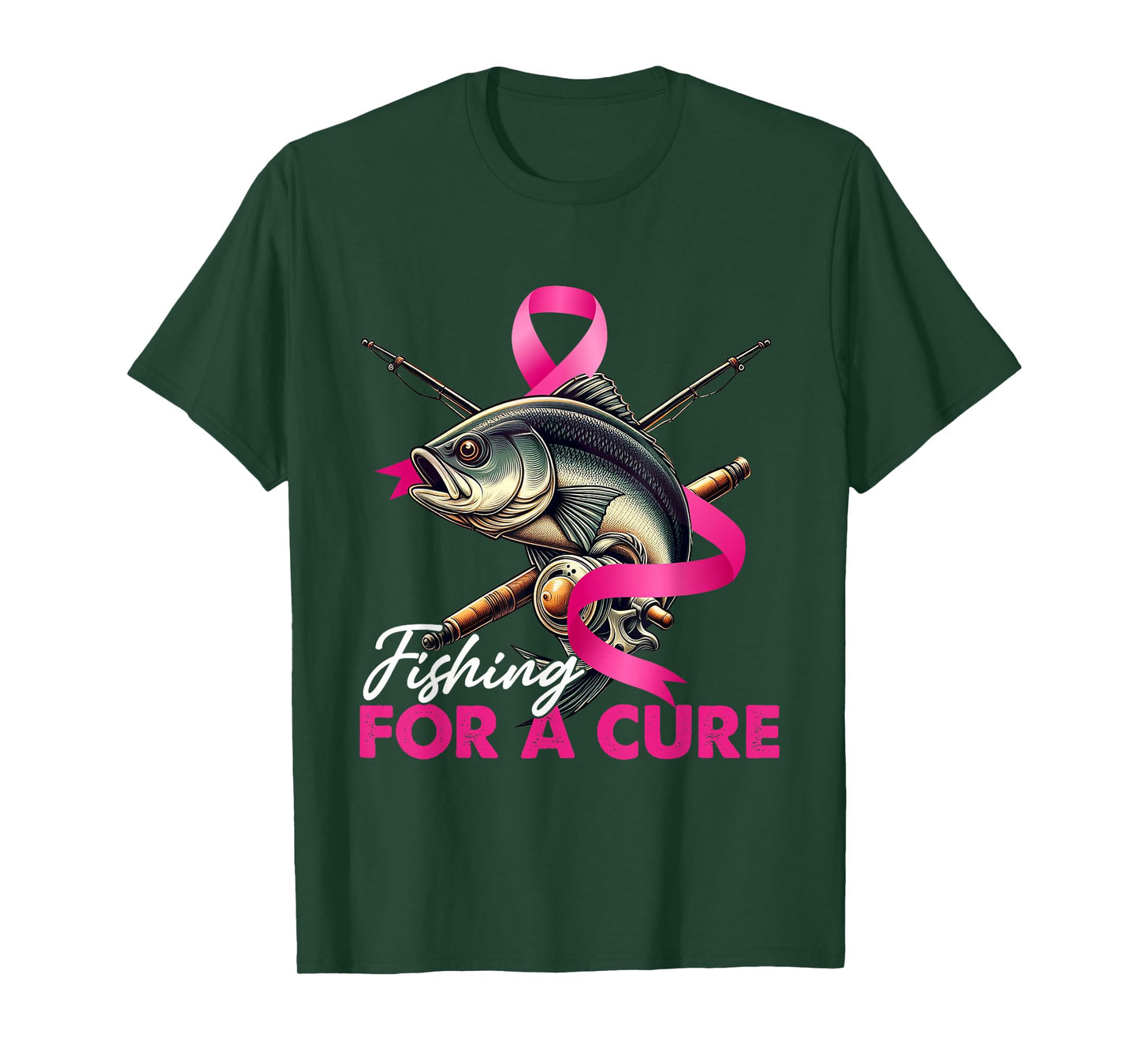Breast Cancer Awareness Fishing for A Cure Pink Ribbon T-Shirt