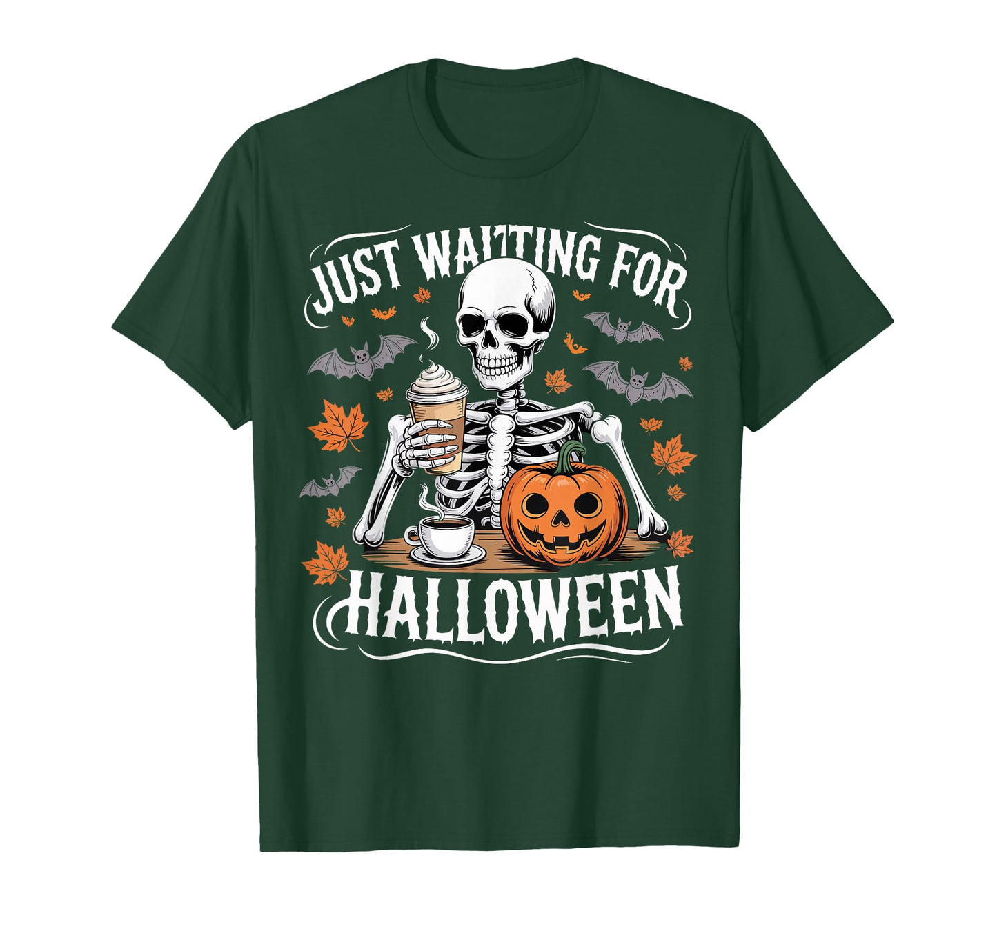 Just Waiting for Halloween Skeleton Coffee Pumpkin T-Shirt