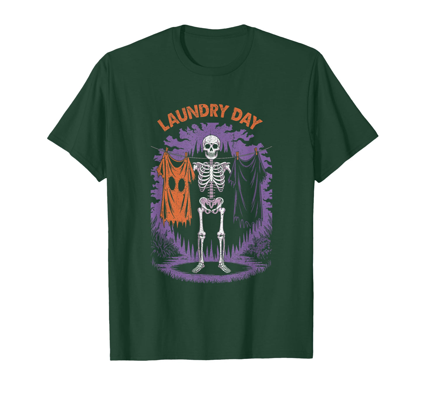 Skeleton Hanging Laundry with Ghost Sheet Funny Halloween T-Shirt