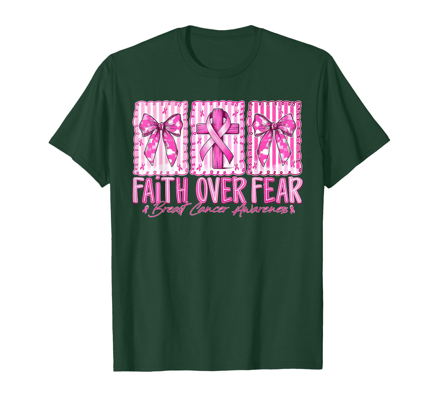 Preppy Faith Over Fear Breast Cancer Bow Warrior Christian T-Shirt