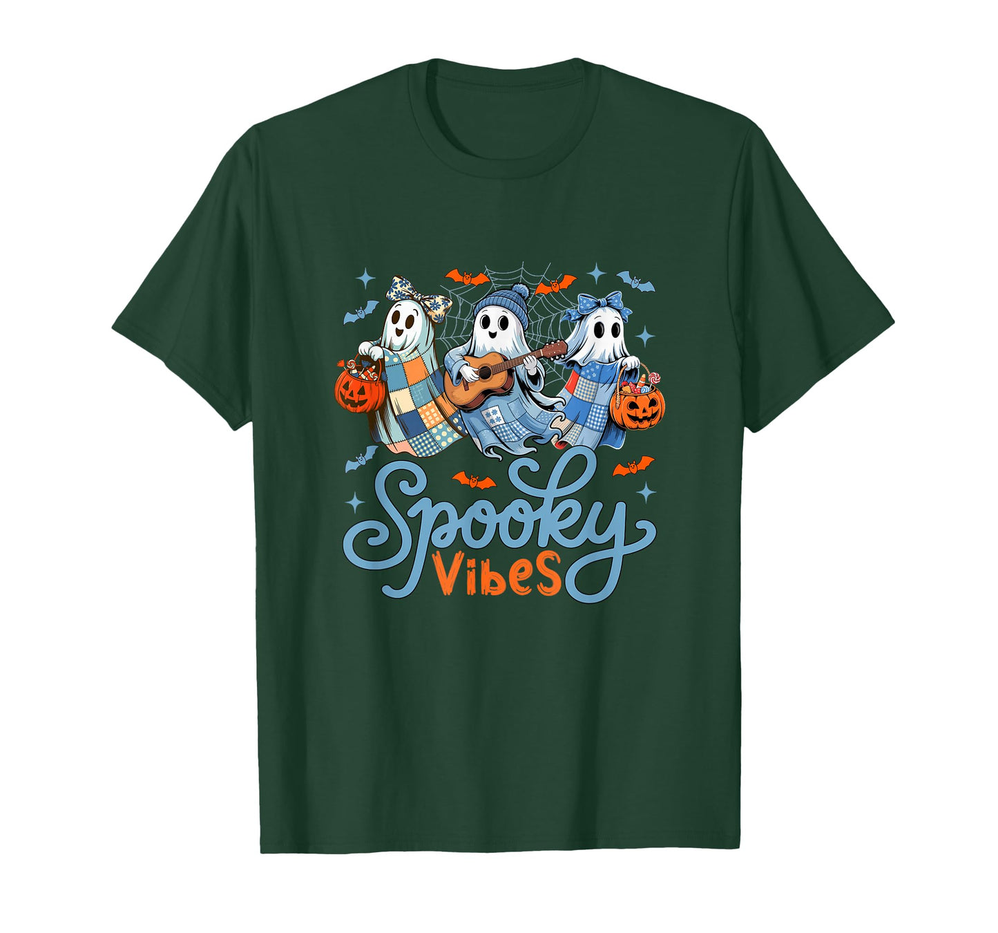 Spooky Funny Vibes Halloween Three Cute Boos Playing Guitar T-Shirt