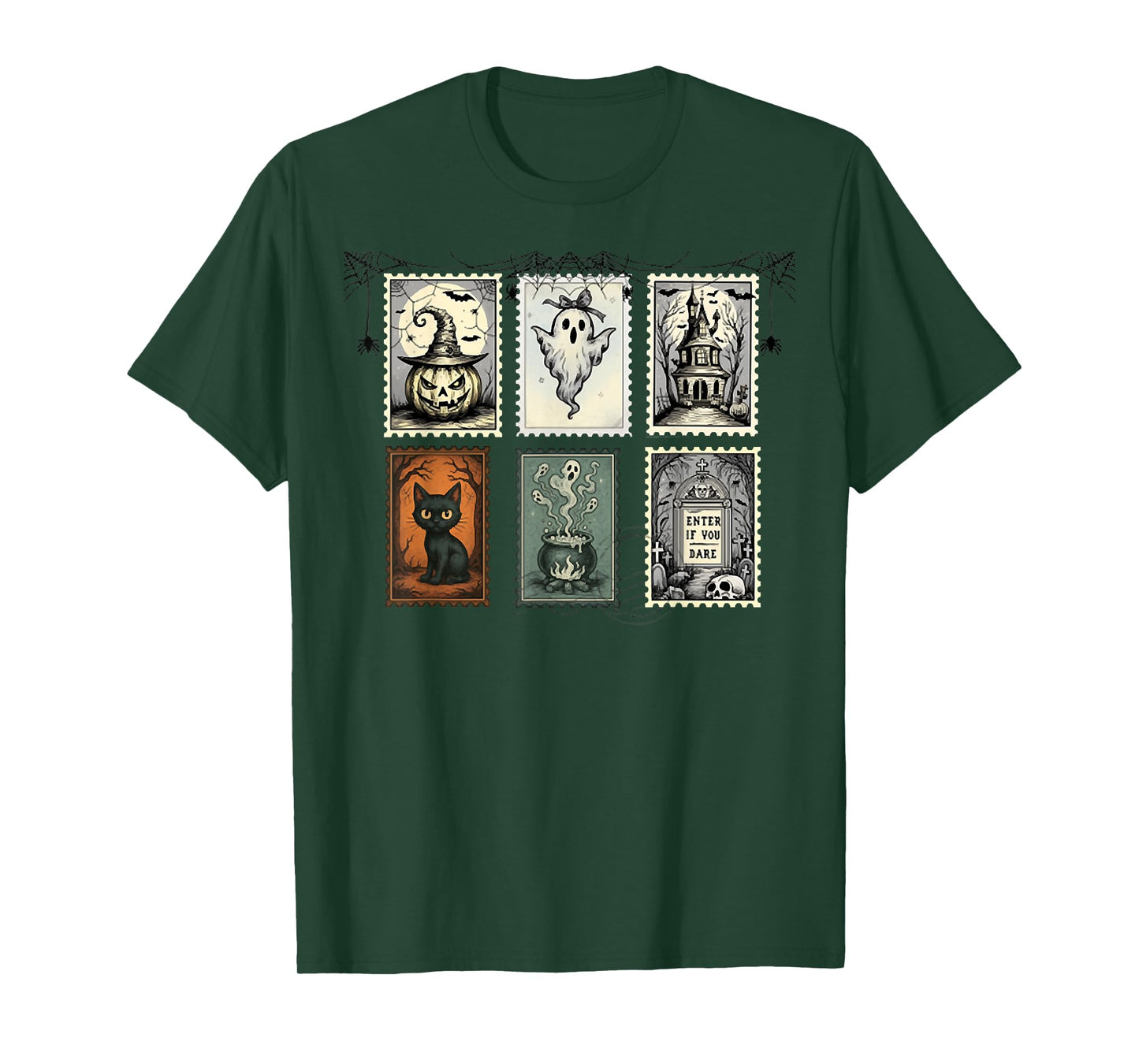 Retro Halloween Postage Stamps Mail Letter Spooky Season Tee T-Shirt