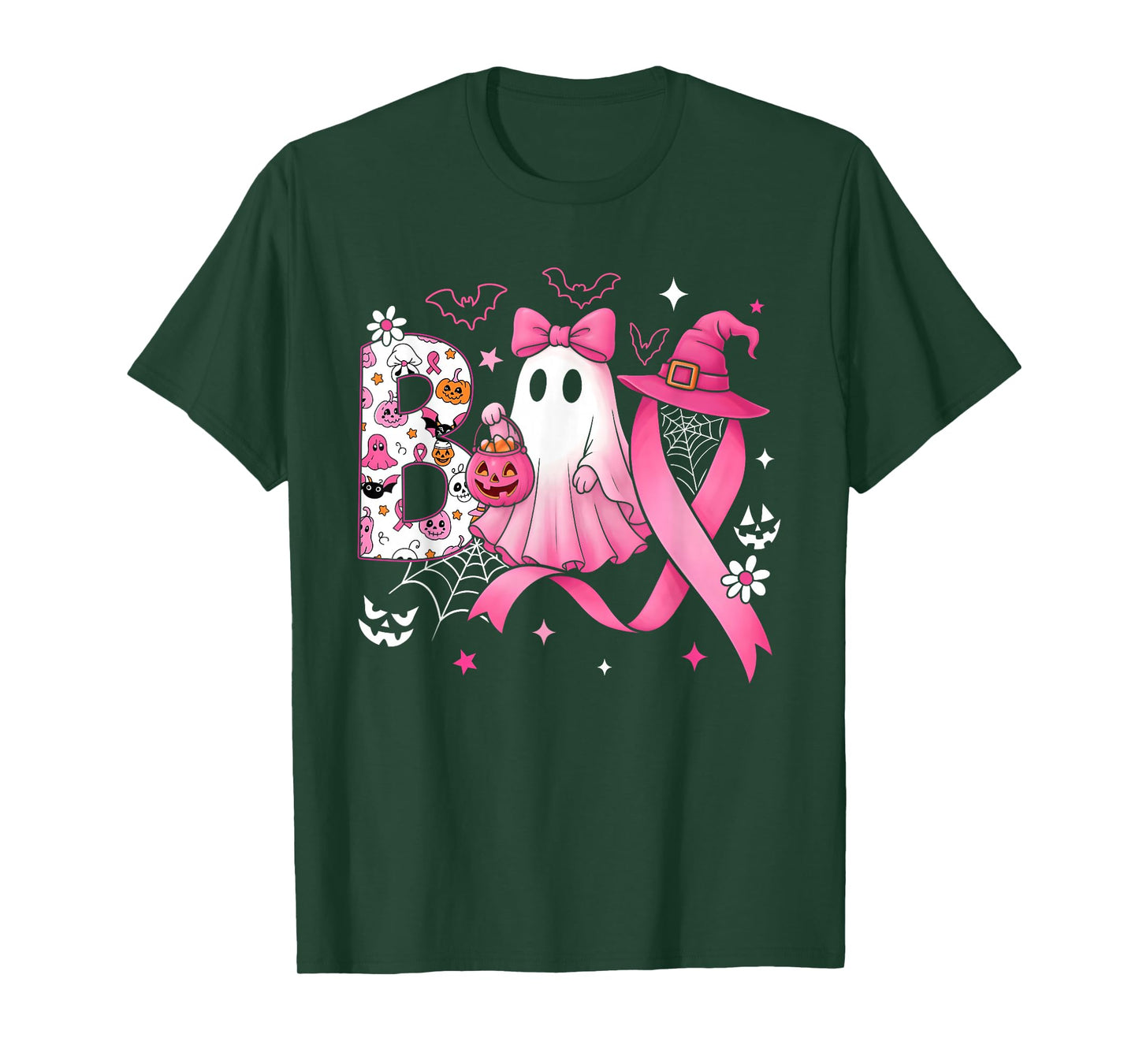 Boo Halloween Pumpkin Pink Ribbon Witch Breast Cancer T-Shirt