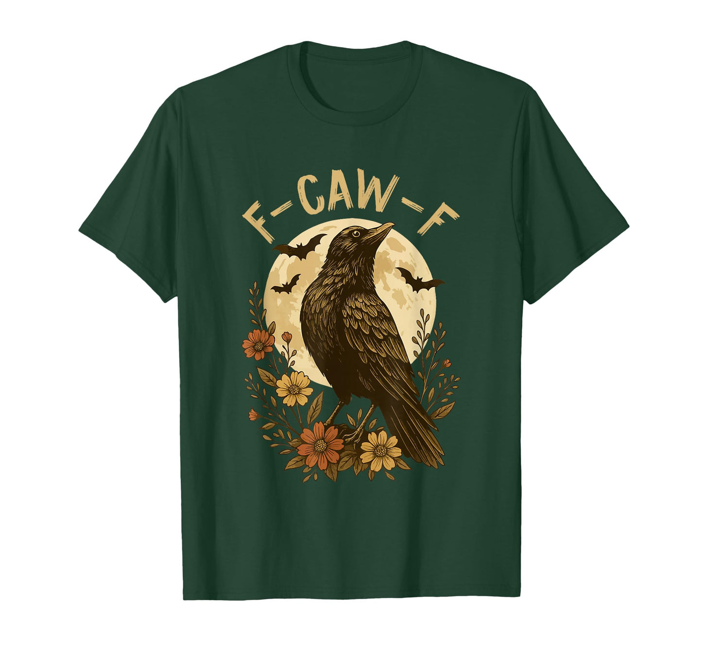 Black Crow F-Caw-F Raven Bird Saying Graphic Retro Floral T-Shirt