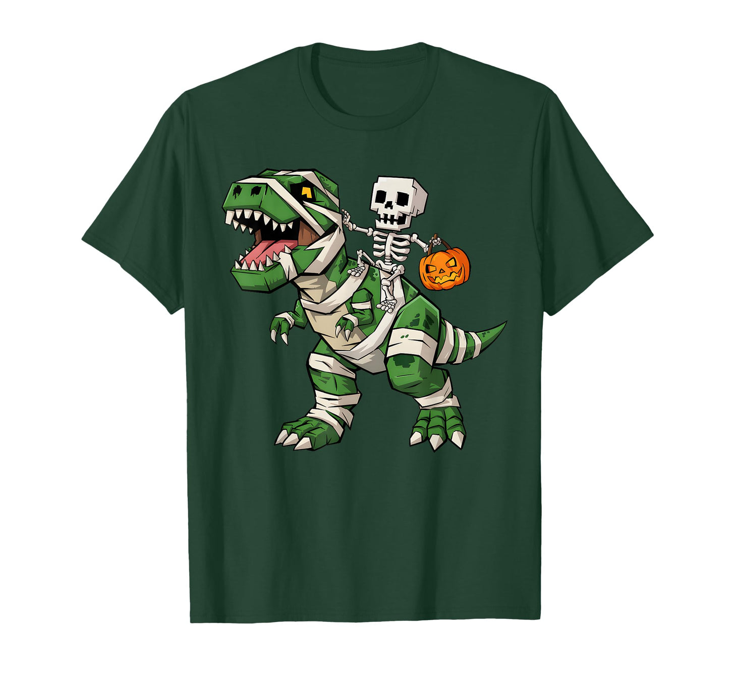 Skeleton Dinosaur T rex Boys Kids Funny Halloween Pumpkin T-Shirt