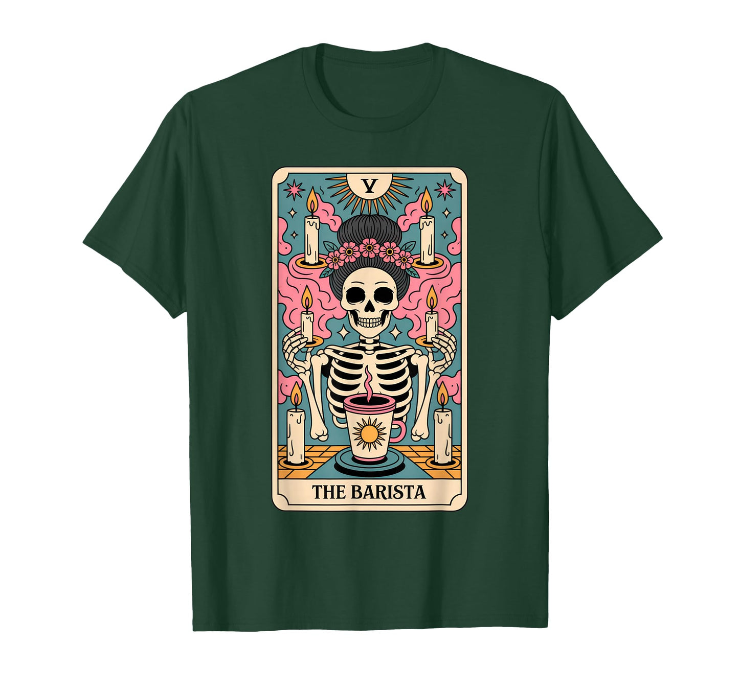 The Barista Tarot Skeleton Art for Coffee Lovers Halloween T-Shirt