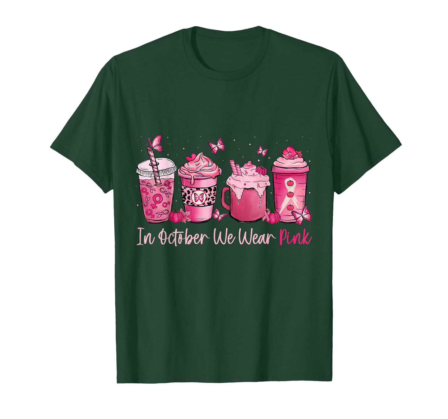 In October We Wear Pink Coffee Spice Breast Cancer Awareness T-Shirt