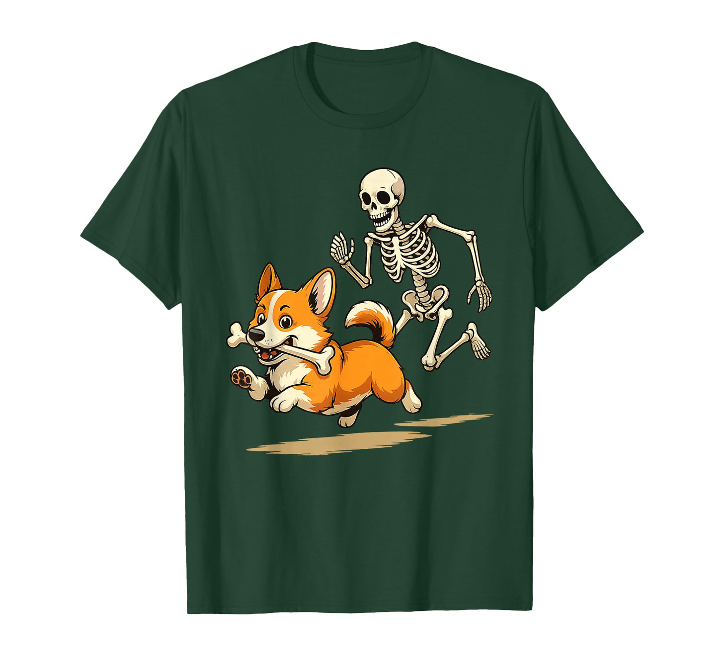 Funny Skeleton Chasing Corgi Halloween Dog Mom Pet Lover T-Shirt