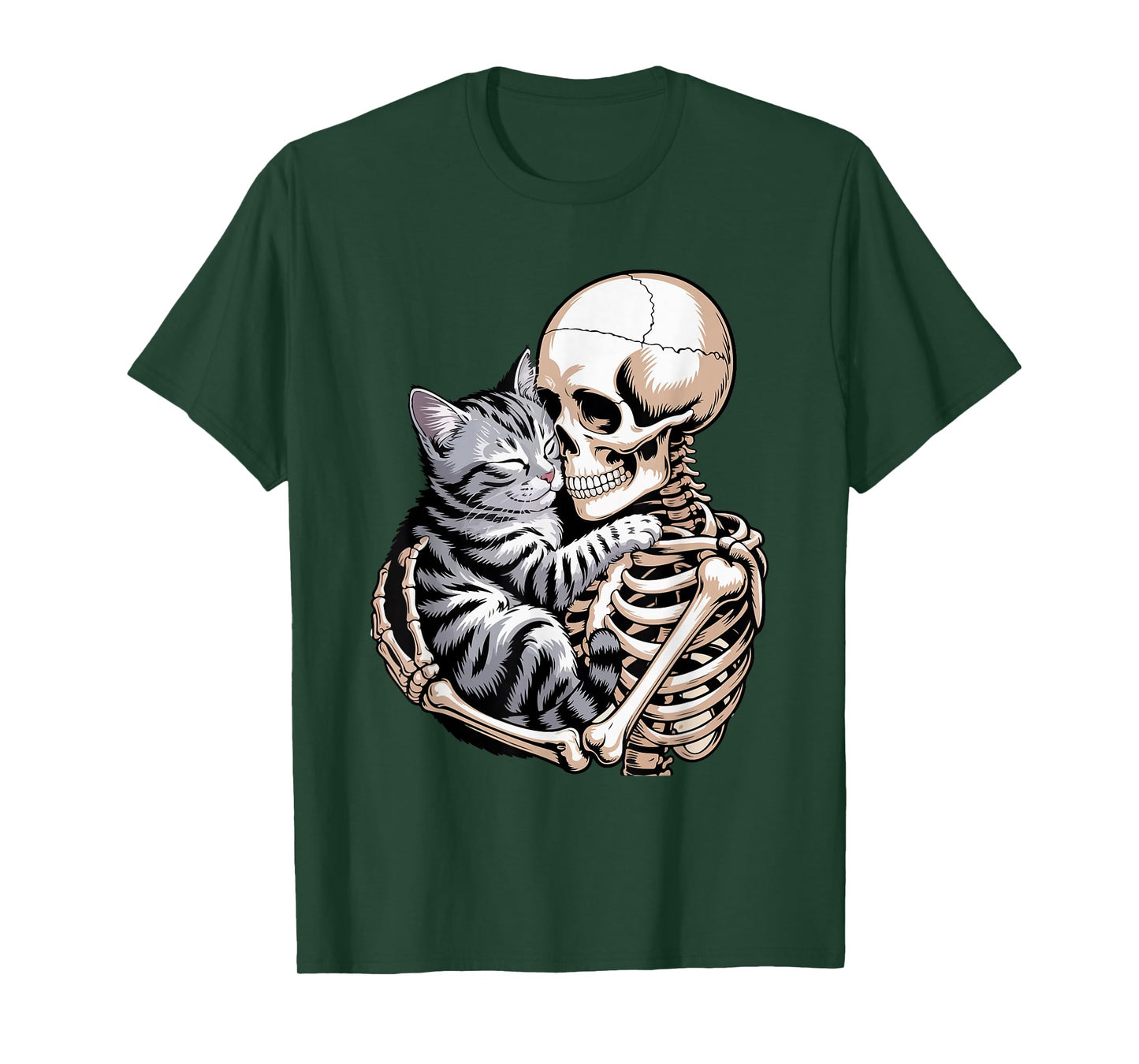 Skeleton Hugging Cat Halloween Cat Lover Cat Mom Dad T-Shirt
