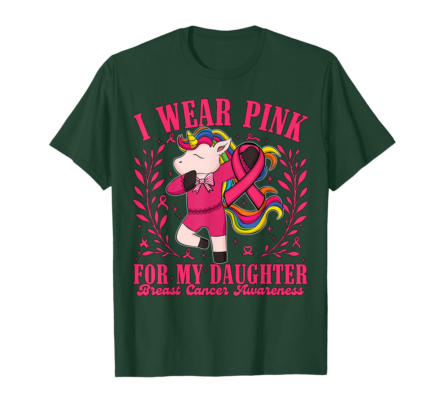 I Wear Pink for Daughter Ribbon Unicorn Breast Cancer Women T-Shirt