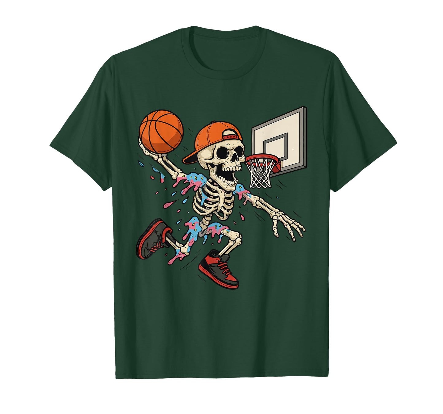 Funny Basketball Skeleton Drip Ice Cream Drip for Boys Youth T-Shirt