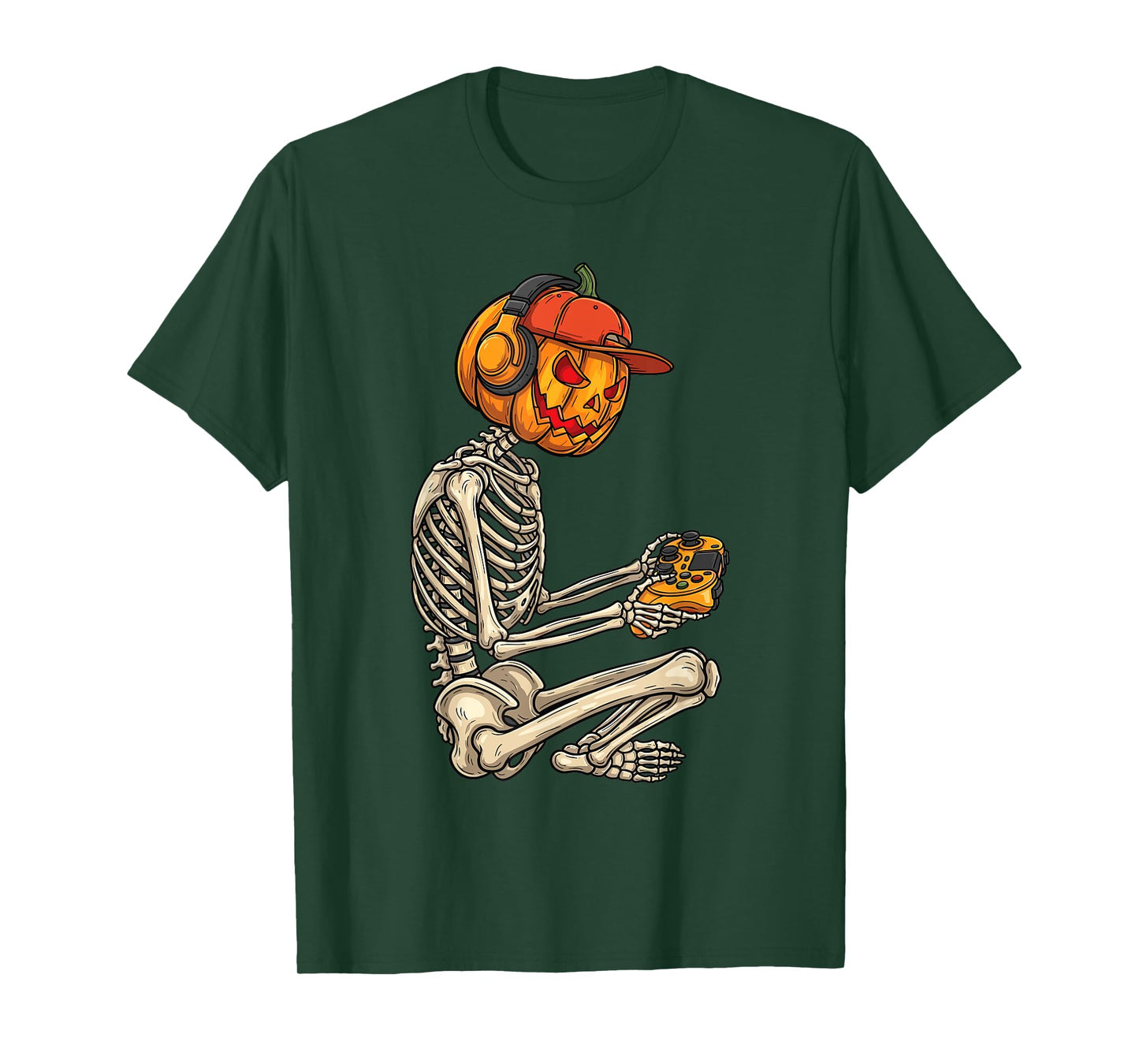 Halloween Skeleton Gamer Pumpkin Head T-Shirt