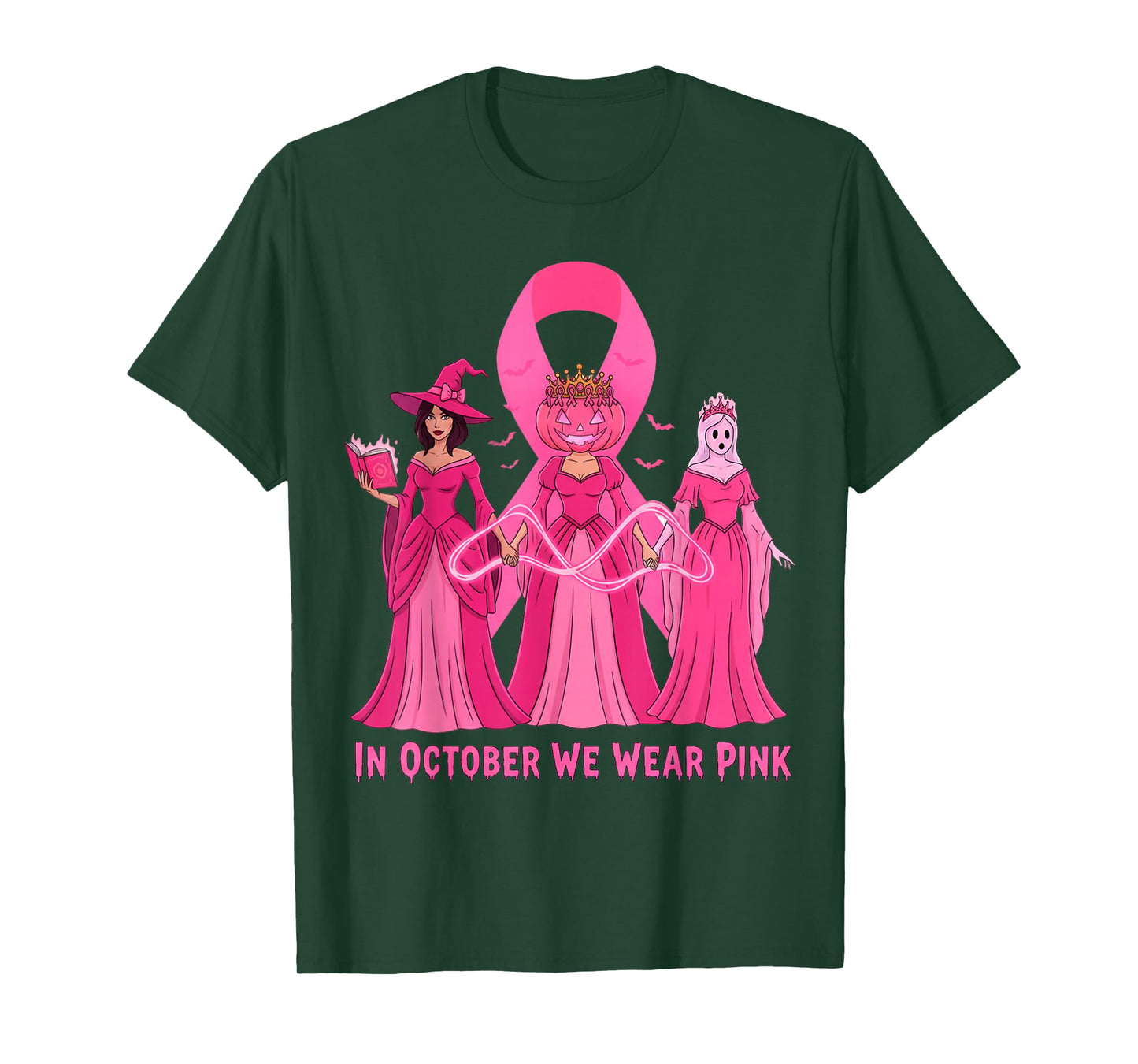 October We Wear Pink Witch Halloween Breast Cancer Awareness T-Shirt