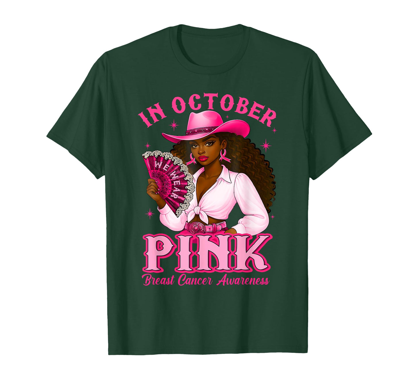 October We Wear Pink Breast Cancer Awareness Cowgirl Western T-Shirt