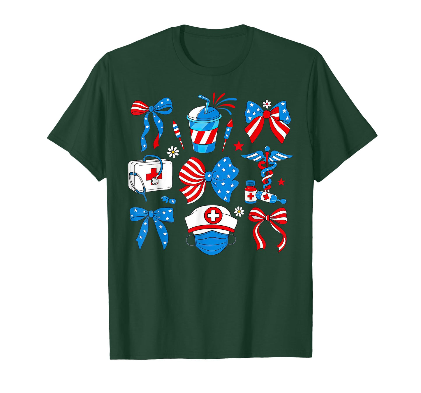 Coquette Bow Nurse Patriotic RN Nurse 4th Of July T-Shirt