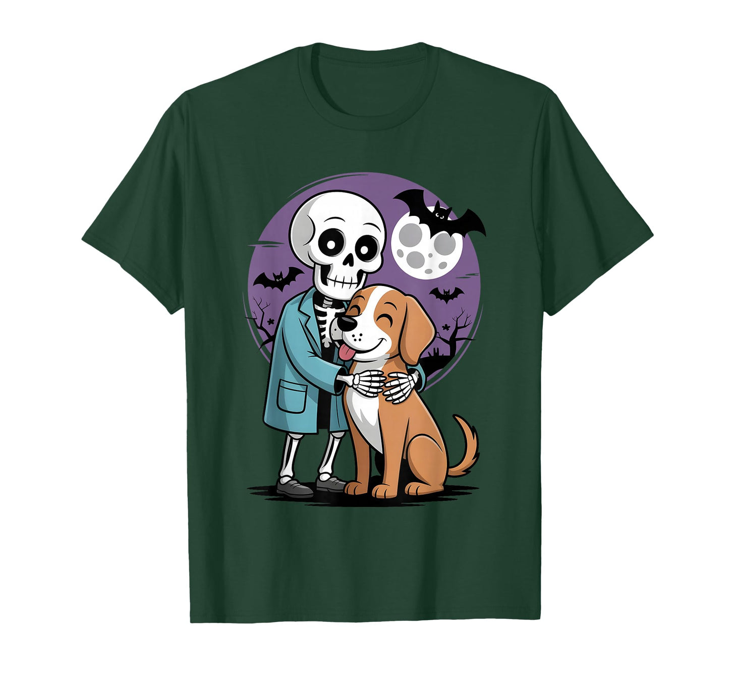 Skeleton Hugging Dog Funny Vet Dog Lover Halloween Men Women T-Shirt