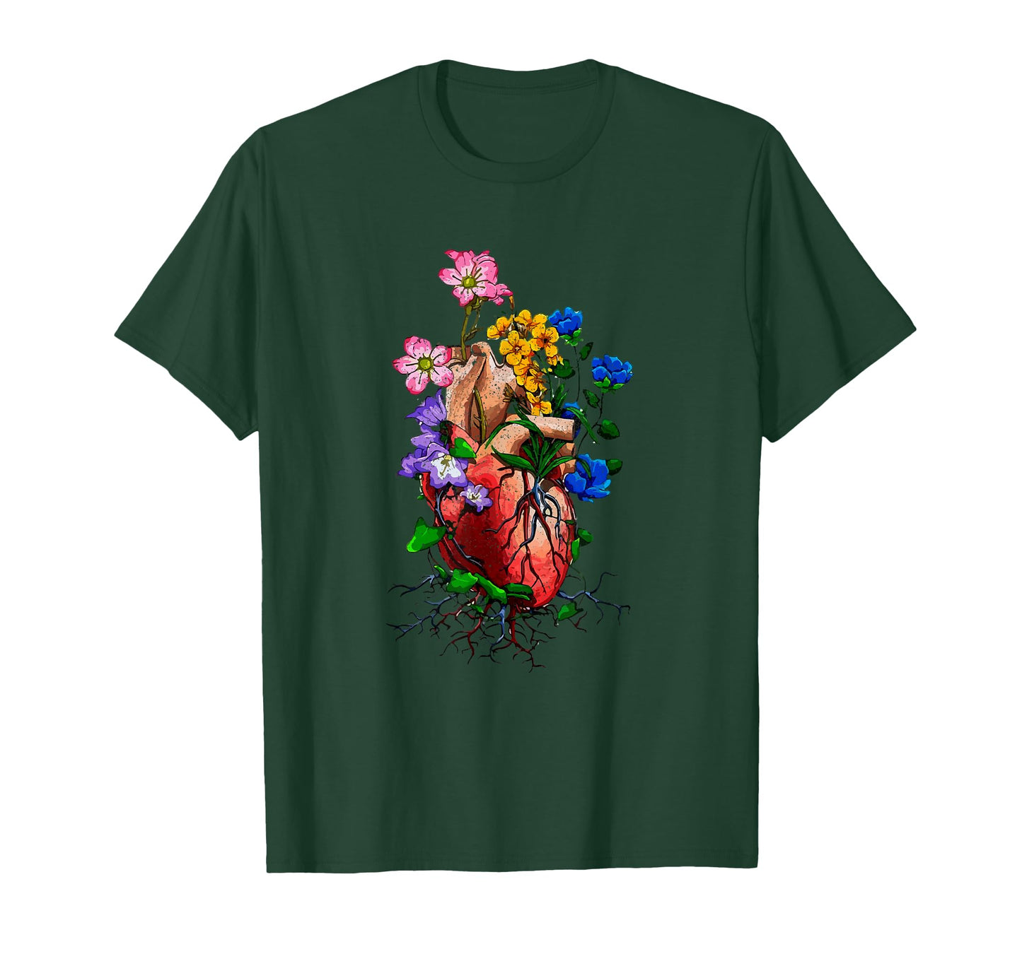 Floral Goth Anatomical Heart Show Love T-Shirt
