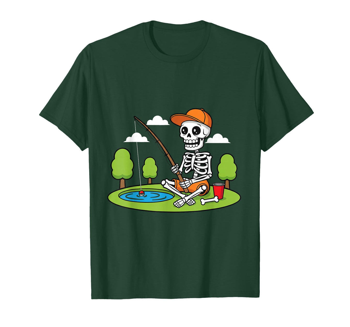 Skeleton Fishing Halloween Costume Funny Fishing Boys Kids T-Shirt
