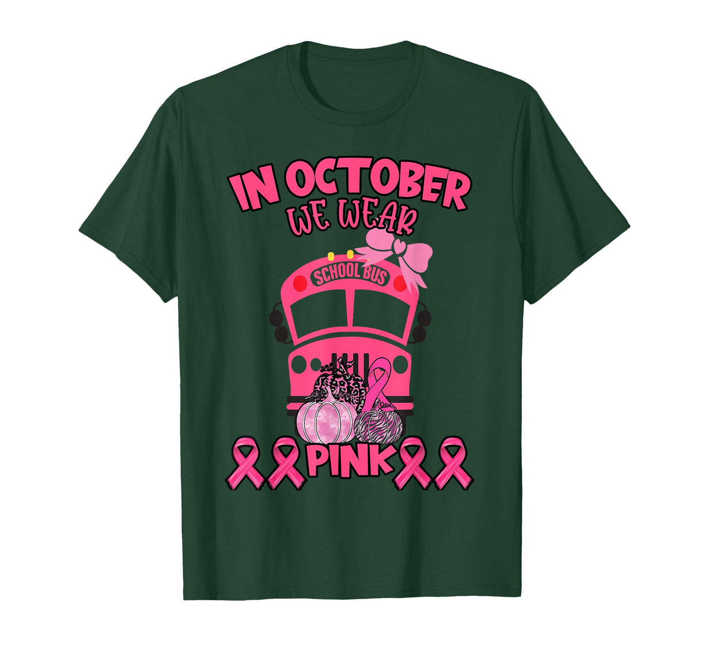 in october we wear pink school bus breast cancer awareness T-Shirt