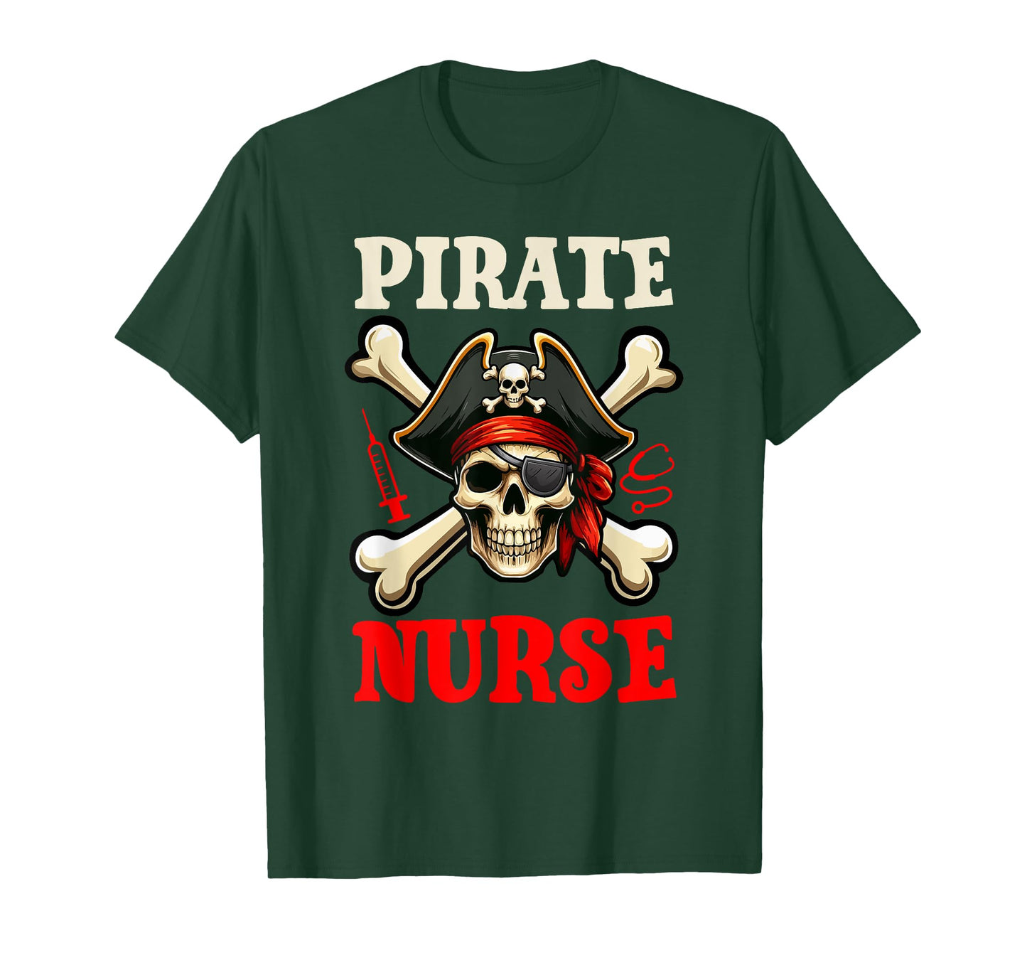 Pirate Nurse Costume Skull Horror Pirate Funny Job Team T-Shirt
