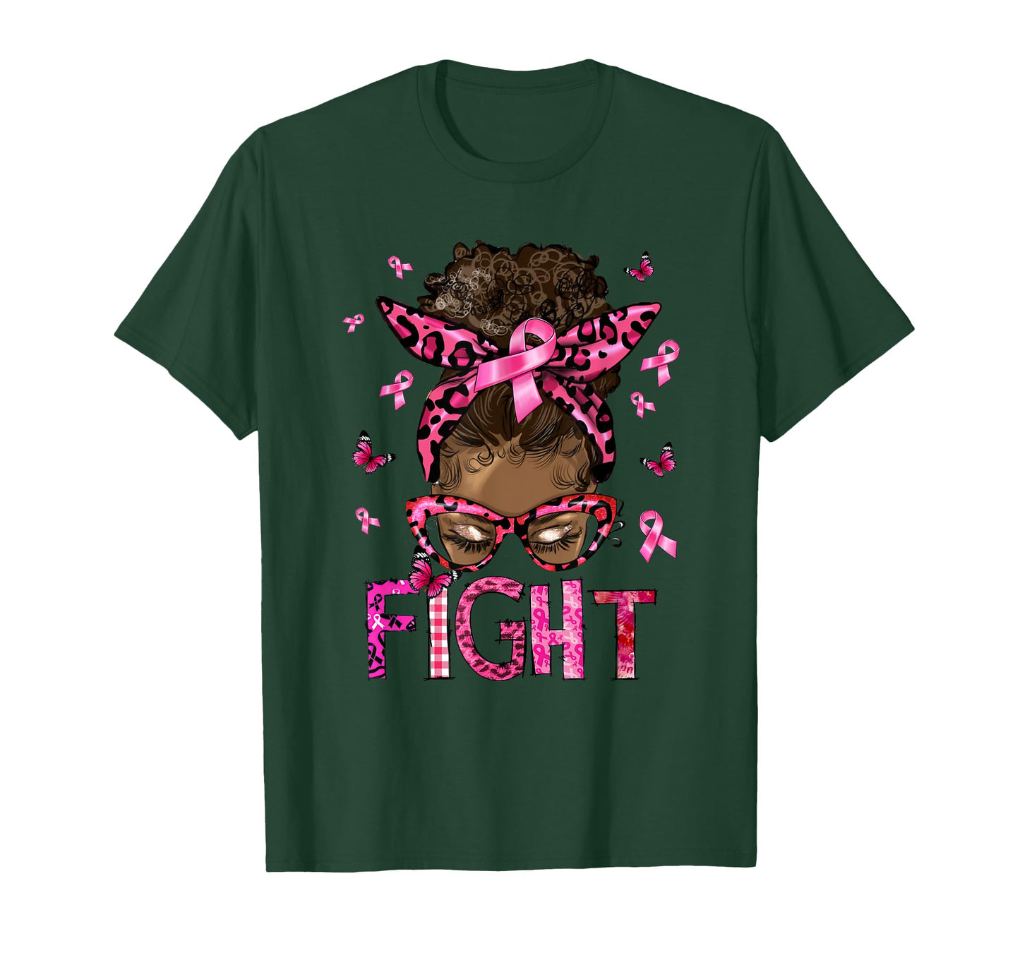 Fight Breast Cancer Survivor Messy Bun Black Women Warrior T-Shirt