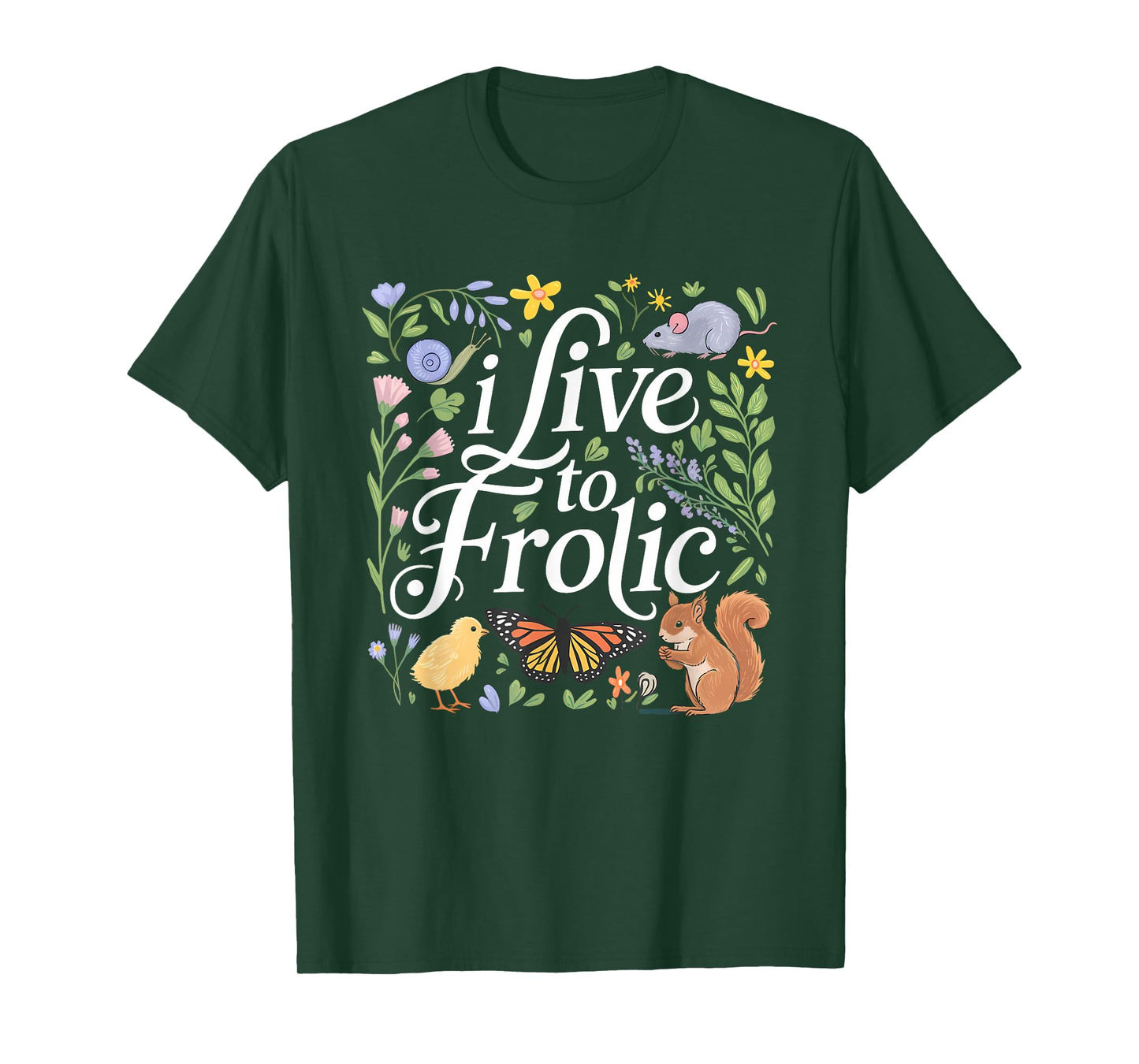 Frolic Nature Animals Flowers Squirrel Chick Butterfly Art T-Shirt