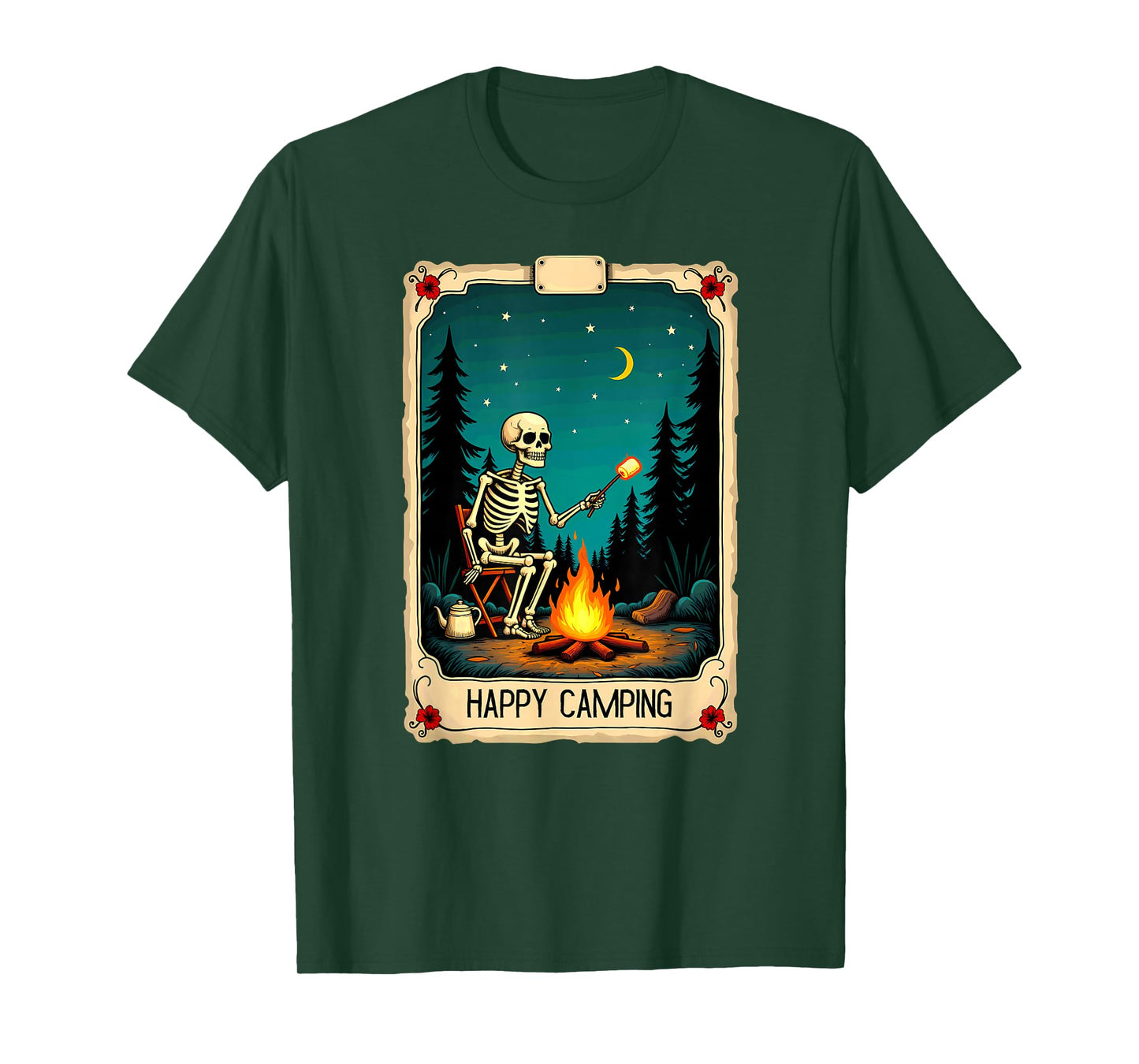 Gothic Tarot Card Skeleton Happy Camping T-Shirt