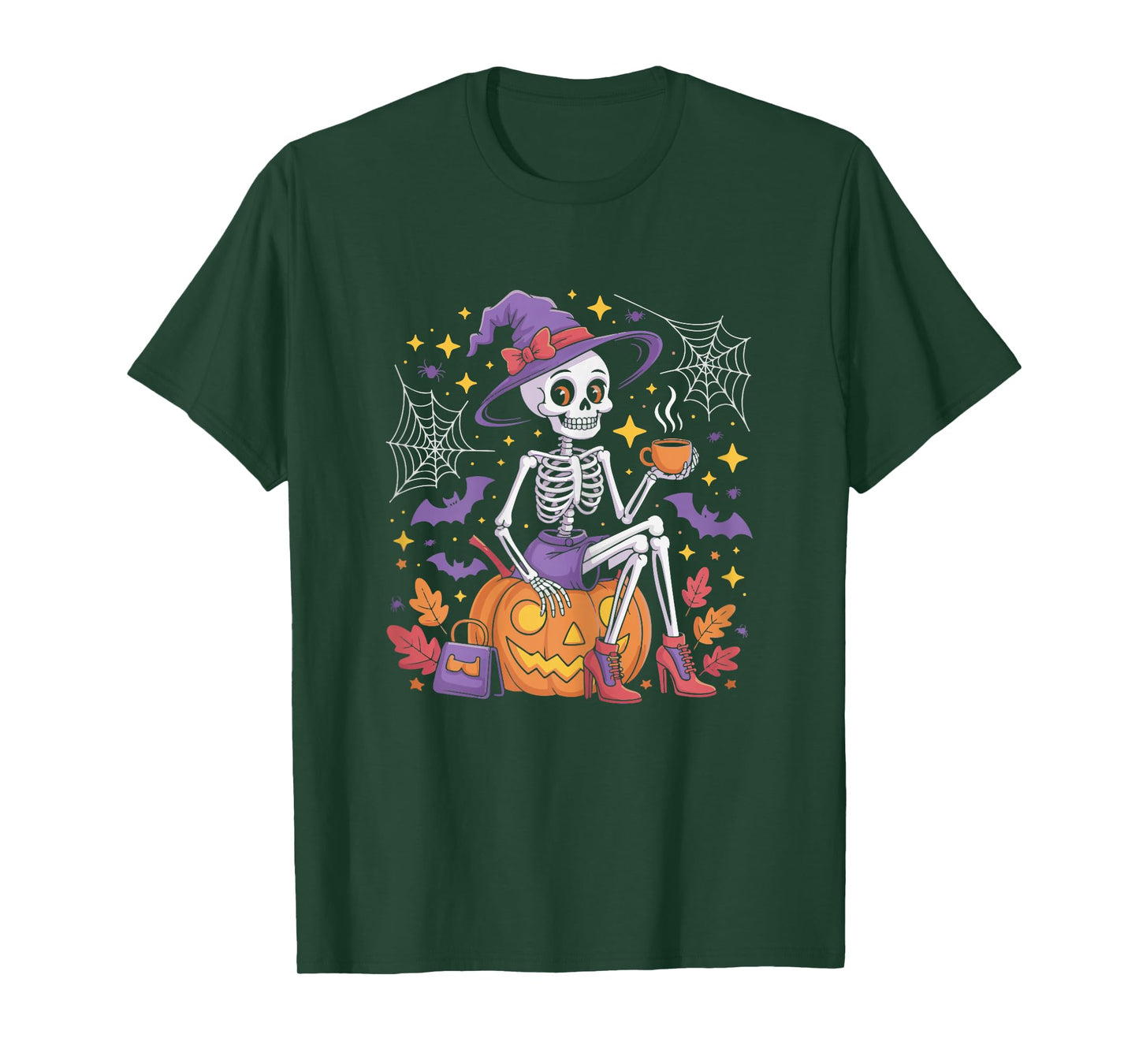 Spooky Skeleton Drinking Coffee Halloween Outfit for Women T-Shirt