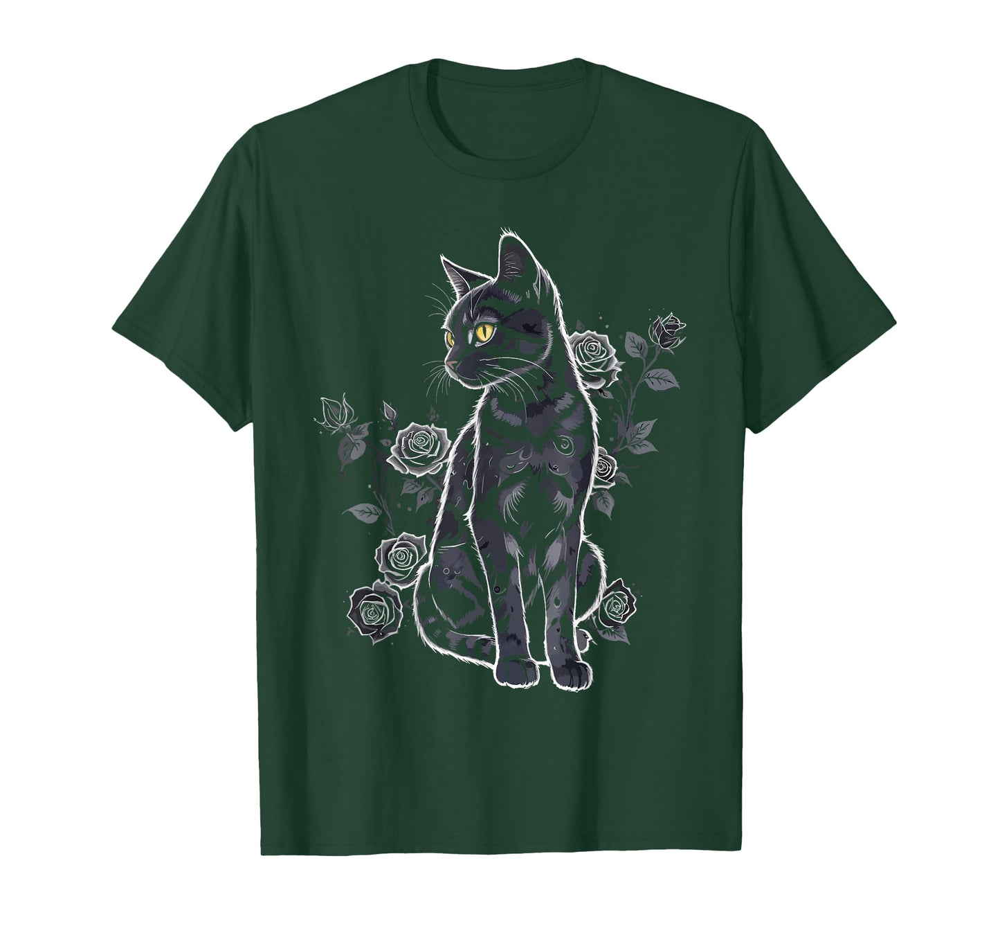 Black Roses Alt Aesthetic Nu Goth Teen Goth Cat T-Shirt for Men Women Girls Kids