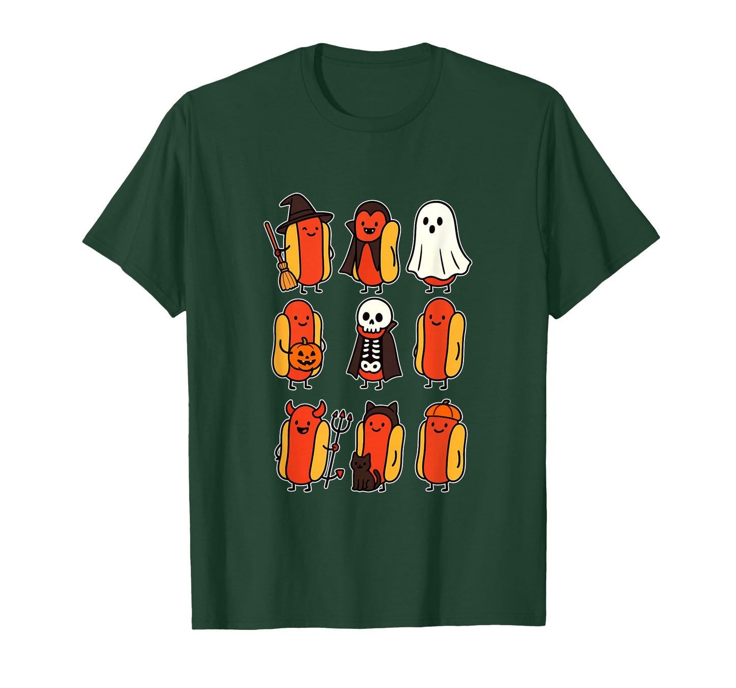 Group Hot Dogs Cosplay Witch Boo Ghosts Halloween Food T-Shirt