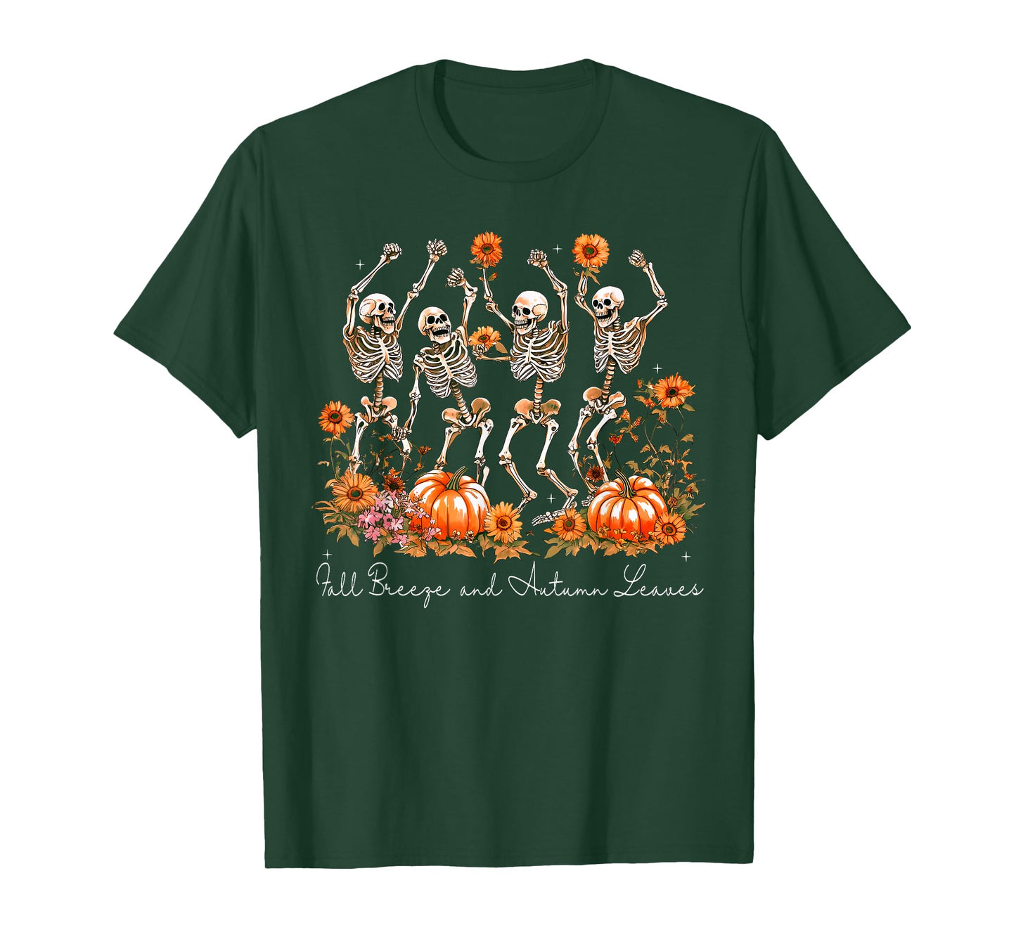 Fall Breeze and Autumn Leaves Dancing Skeleton Halloween T-Shirt