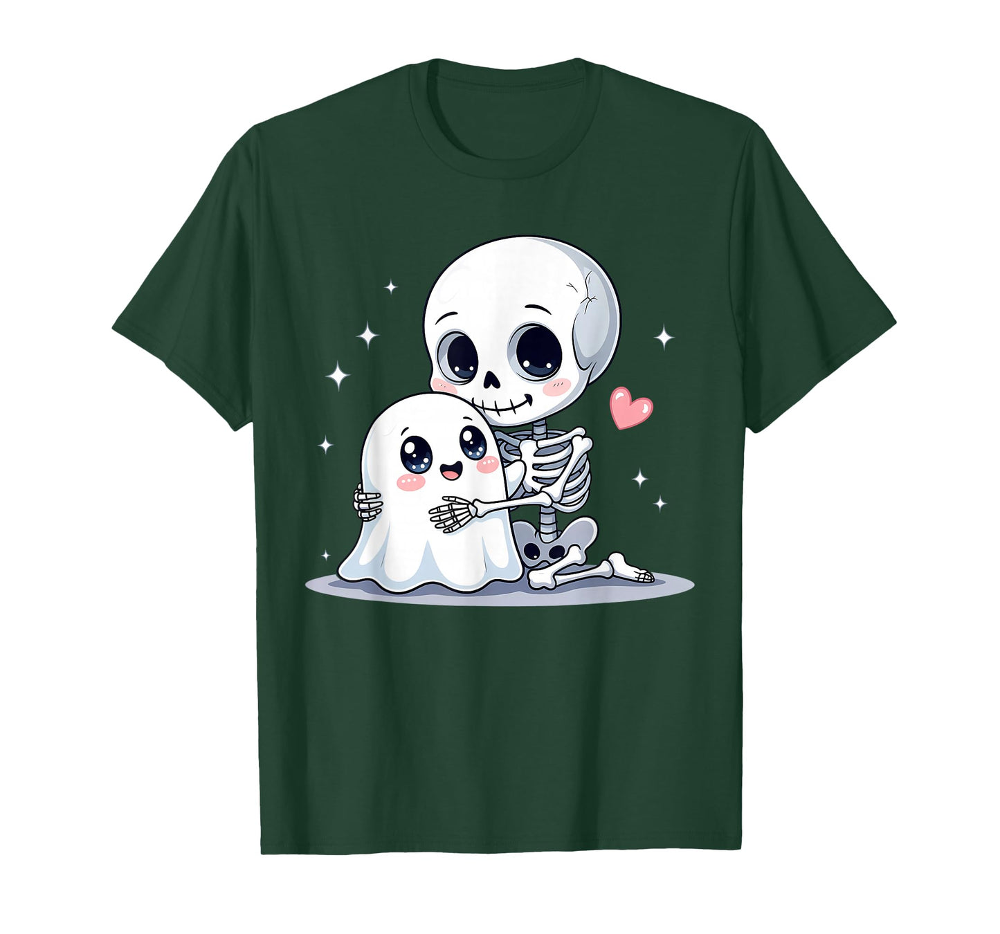 Cute Skeleton Hugging Ghost Halloween Spooky Season T-Shirt