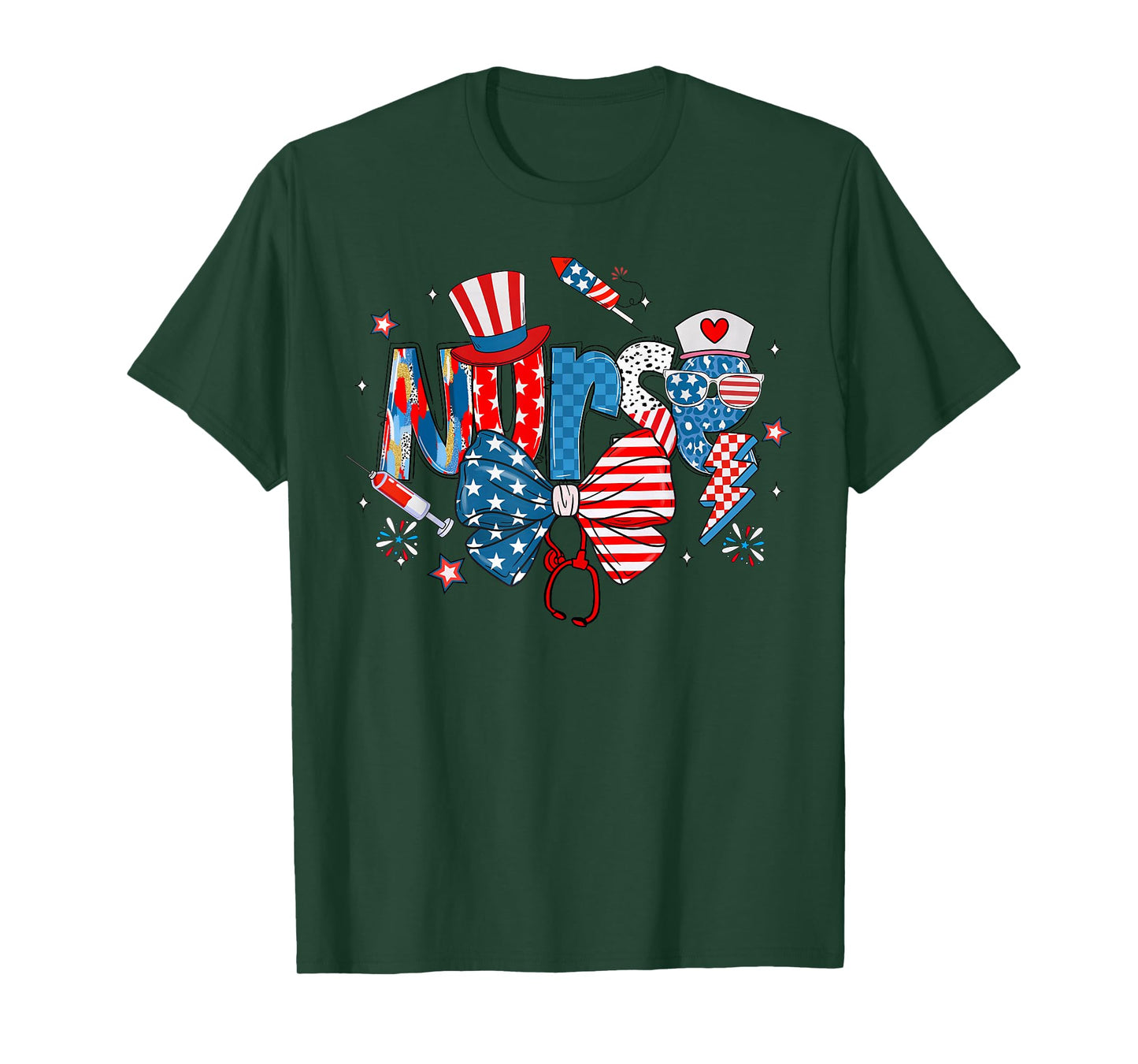 4th Of July Patriotic Nurse American Flag USA Nursing Women T-Shirt
